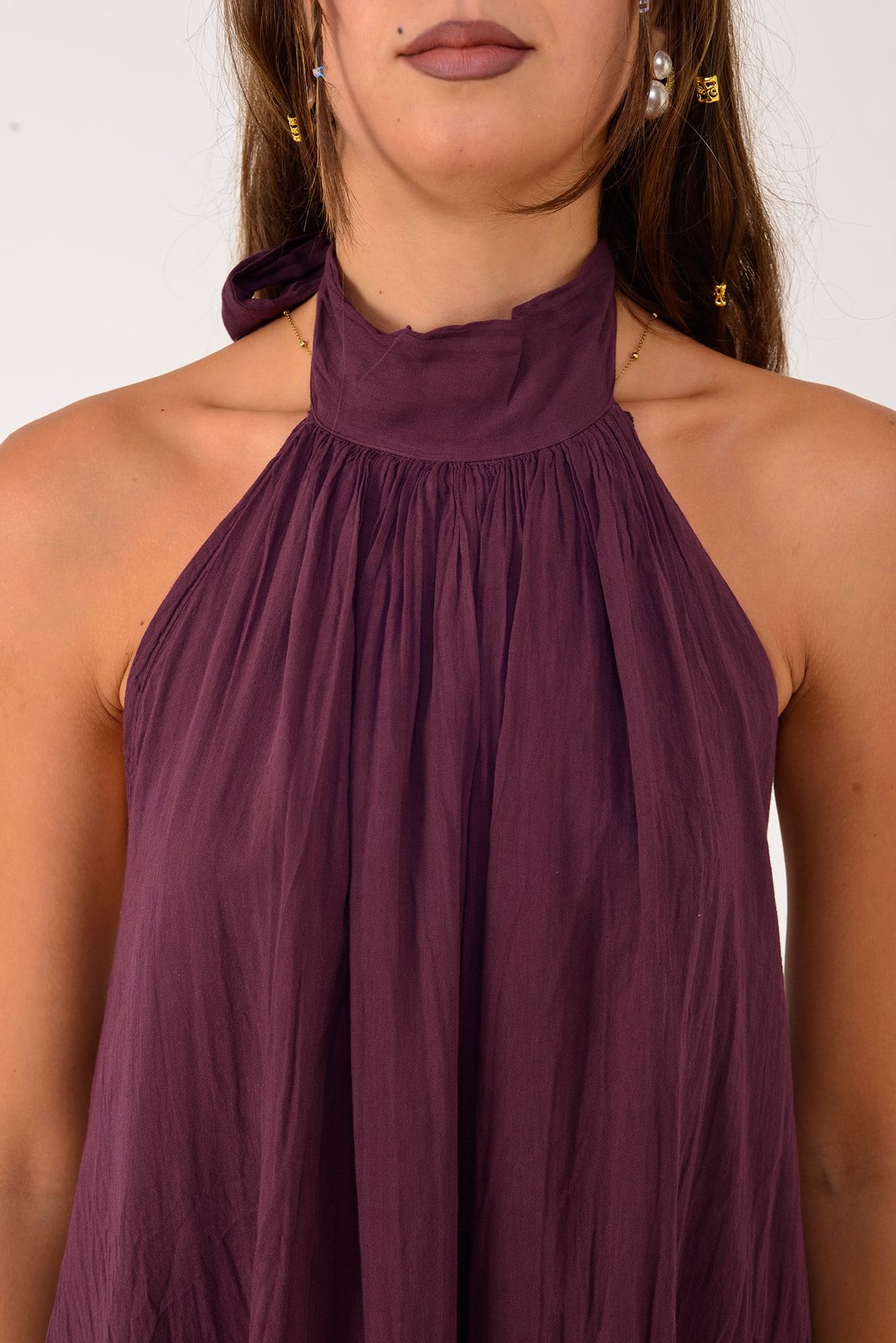 H3065 HALTER YAKA BOYUNDAN BAĞLAMALI ELBİSE