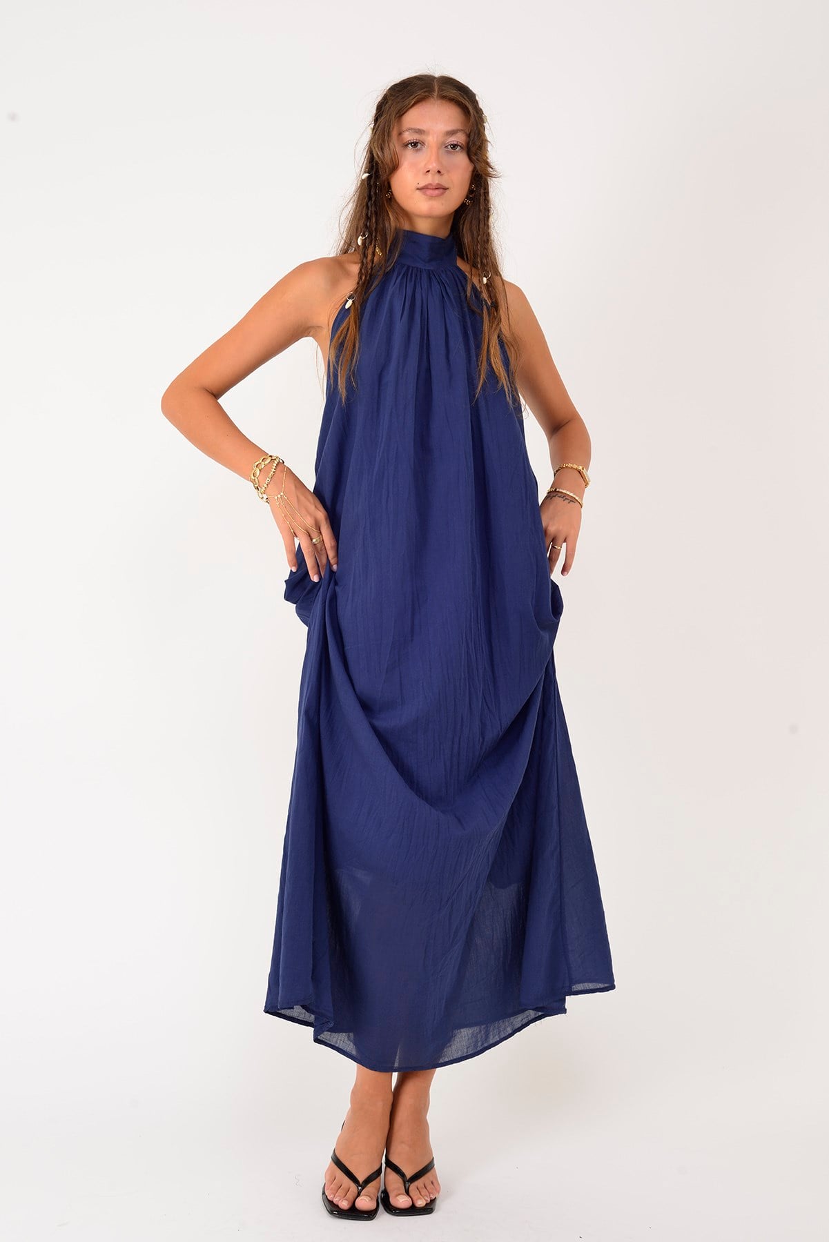 H3065 HALTER YAKA BOYUNDAN BAĞLAMALI ELBİSE