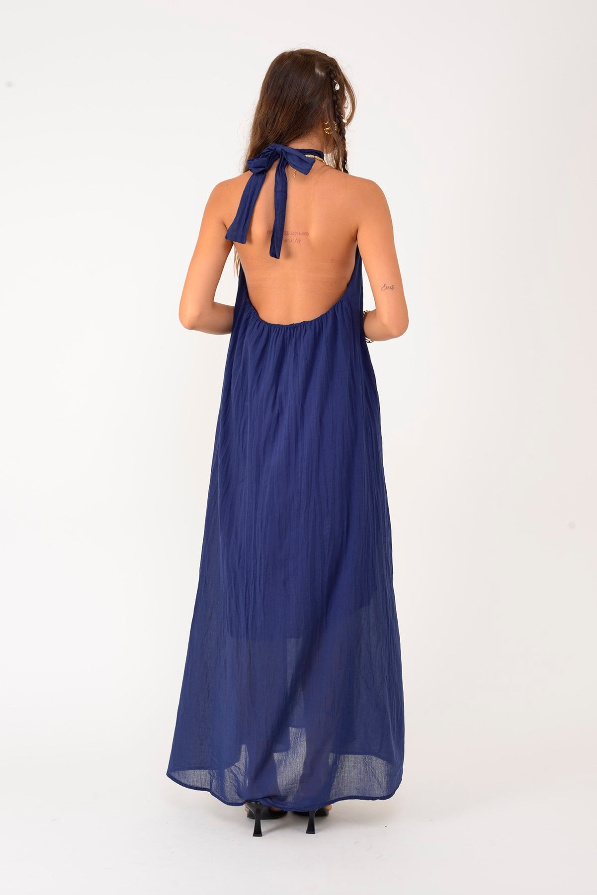 H3065 HALTER YAKA BOYUNDAN BAĞLAMALI ELBİSE