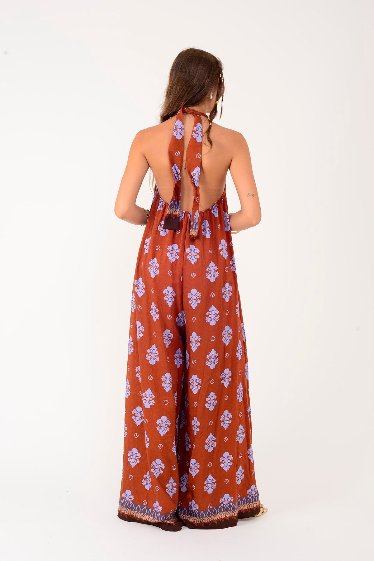 H3065 RETRO HALTER YAKA BOYUNDAN BAĞLAMALI TULUM
