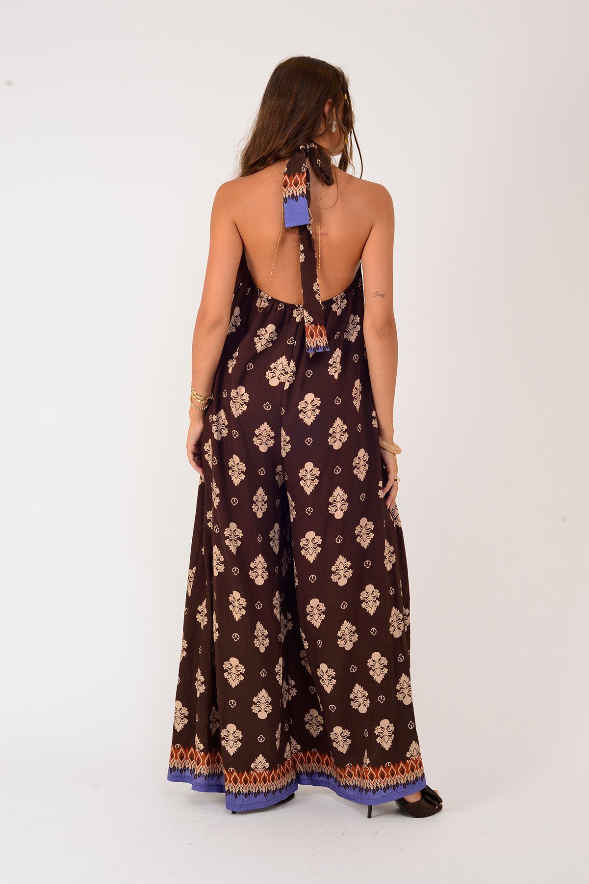 H3065 RETRO HALTER YAKA BOYUNDAN BAĞLAMALI TULUM