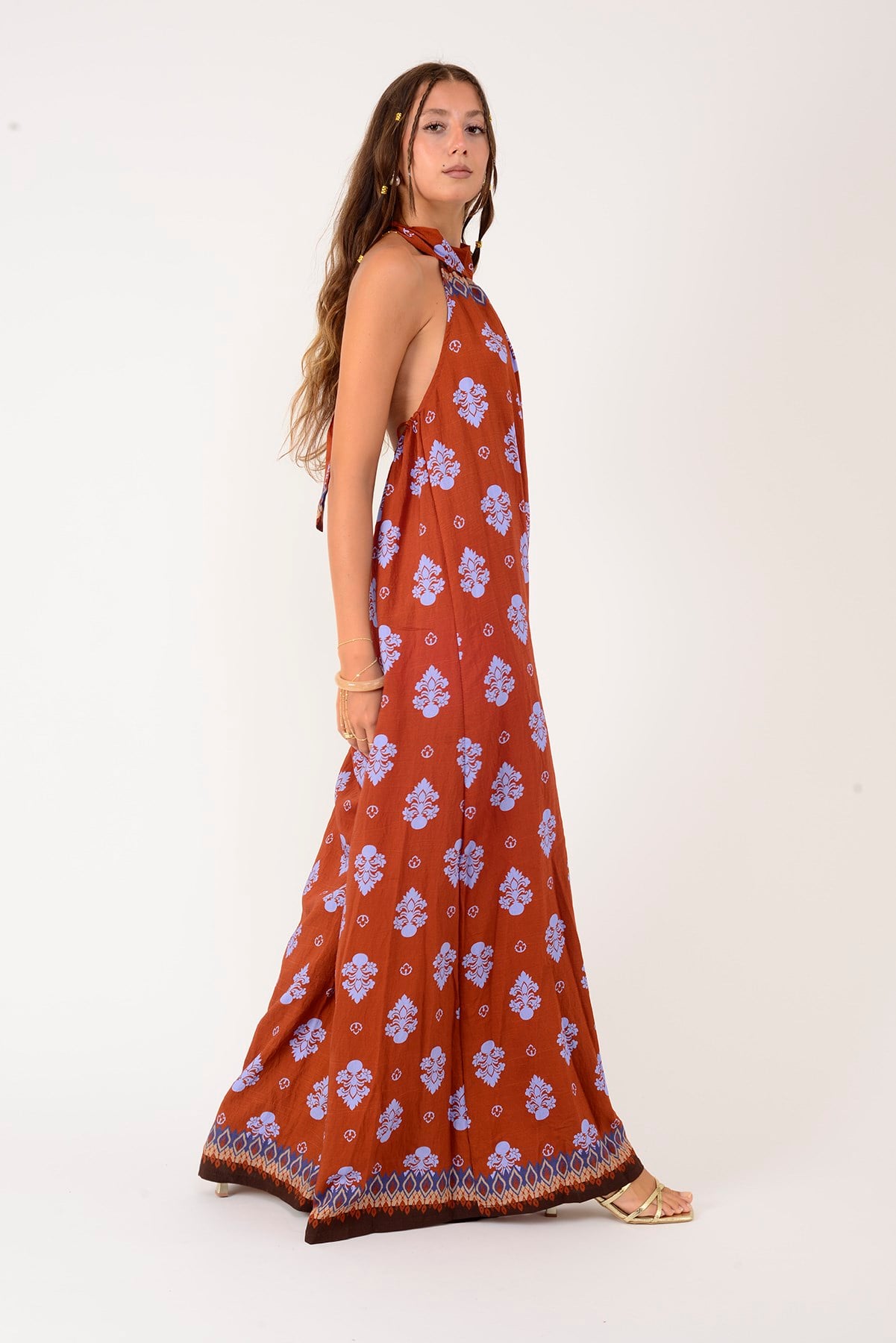 H3065 RETRO HALTER YAKA BOYUNDAN BAĞLAMALI TULUM
