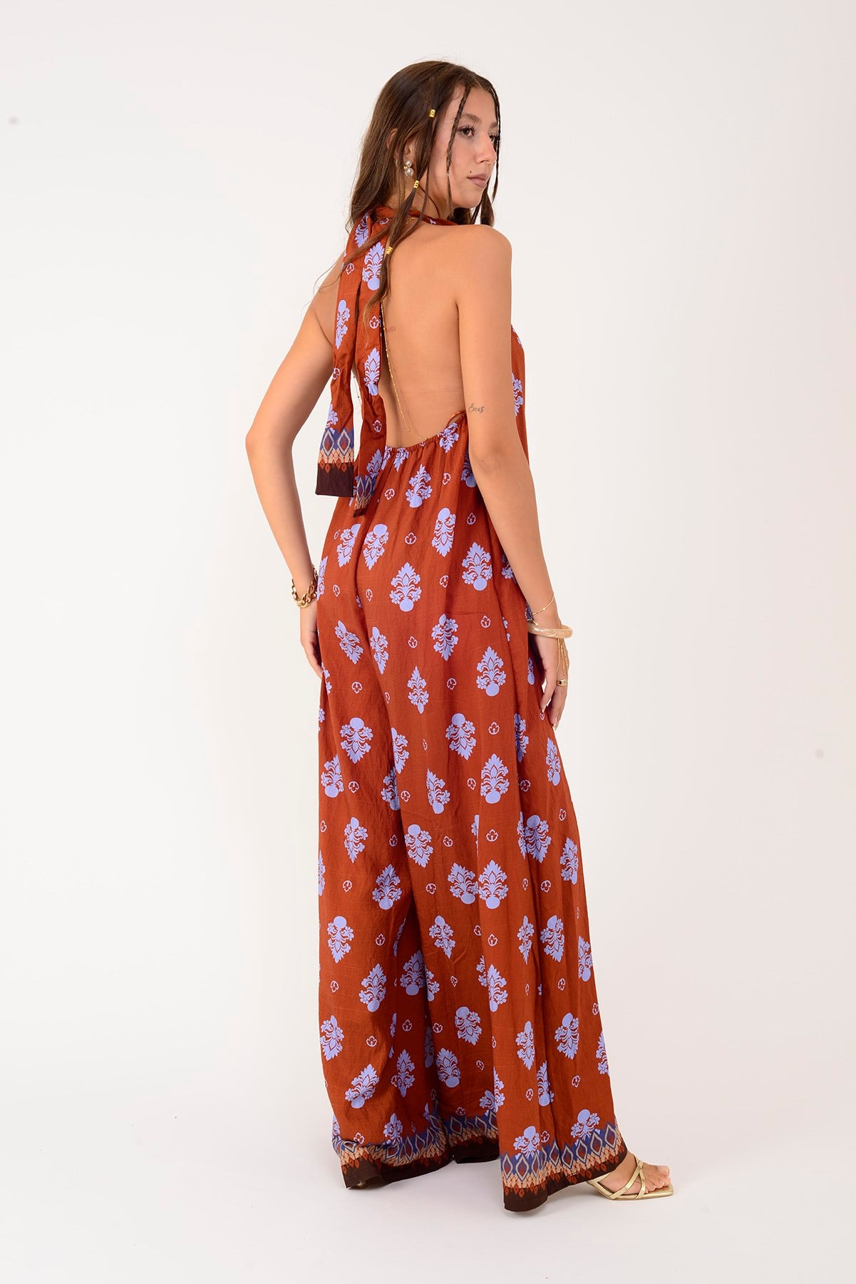 H3065 RETRO HALTER YAKA BOYUNDAN BAĞLAMALI TULUM