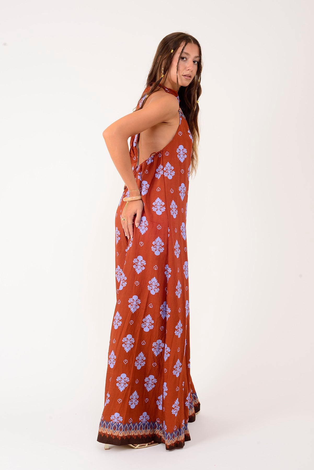 H3065 RETRO HALTER YAKA BOYUNDAN BAĞLAMALI TULUM
