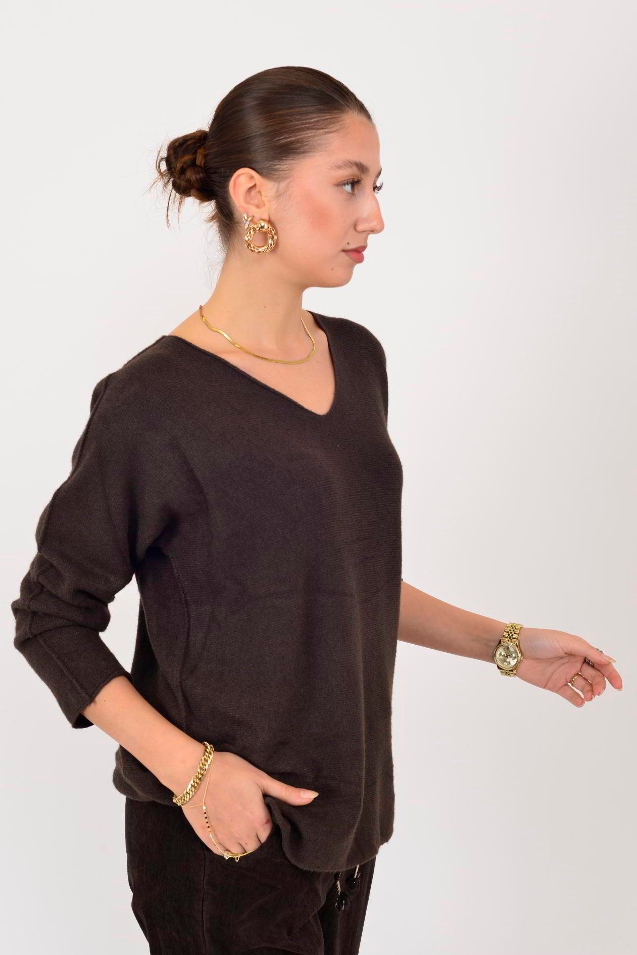 HM7002 V YAKA TRİKO BLUZ