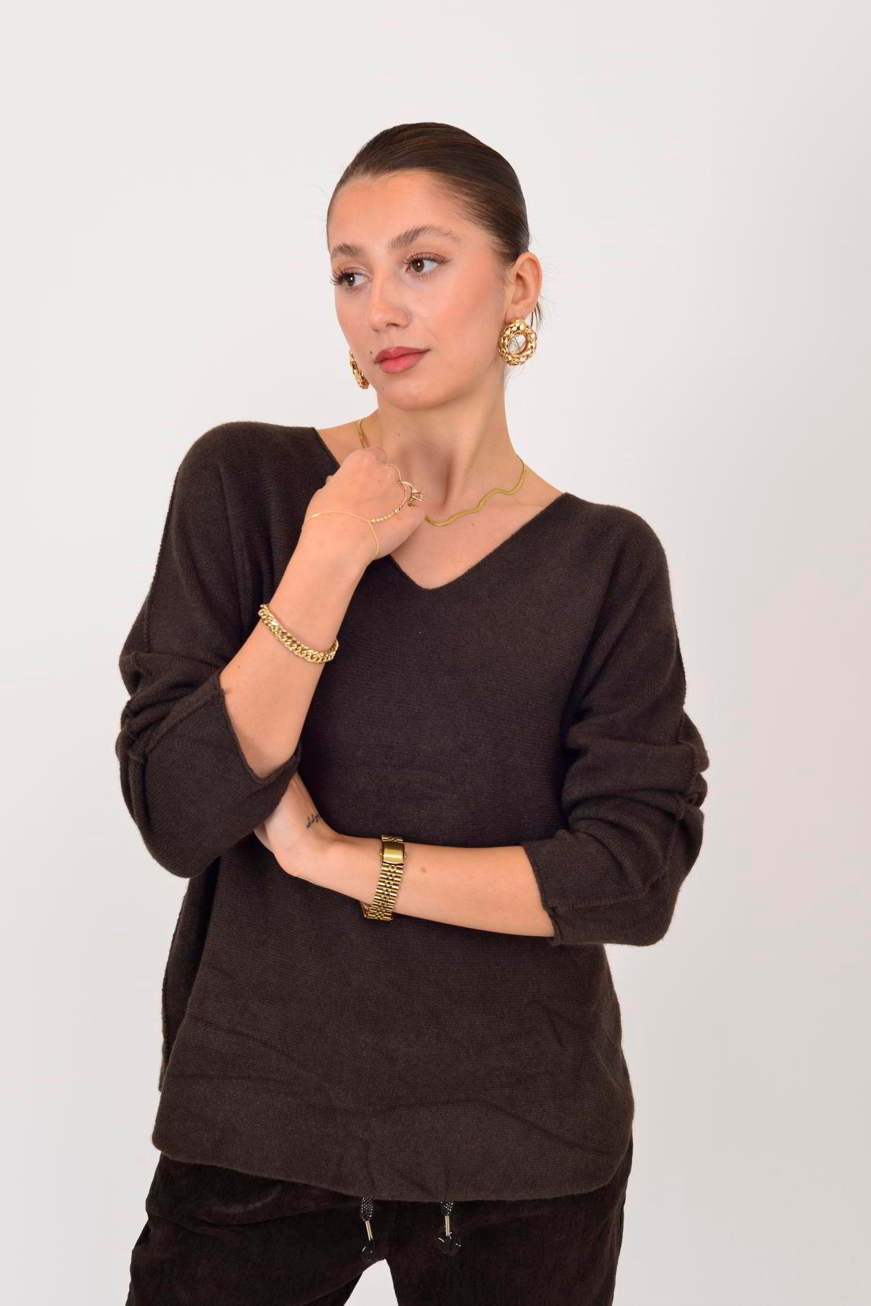 HM7002 V YAKA TRİKO BLUZ