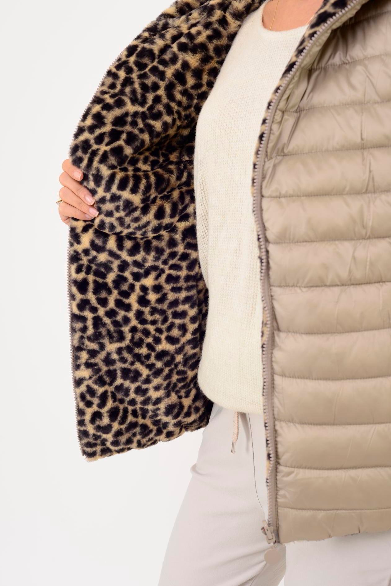 HV811 TWIN KÜRK DETAYLI LEOPARLI ÇİFT TARAFLI MONT