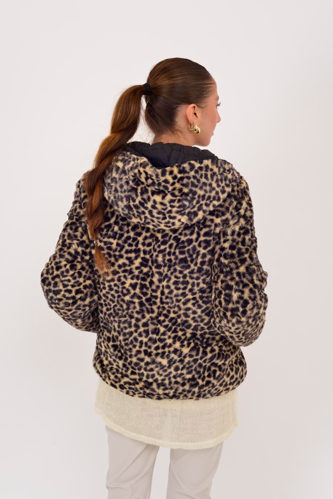 HV811 TWIN KÜRK DETAYLI LEOPARLI ÇİFT TARAFLI MONT