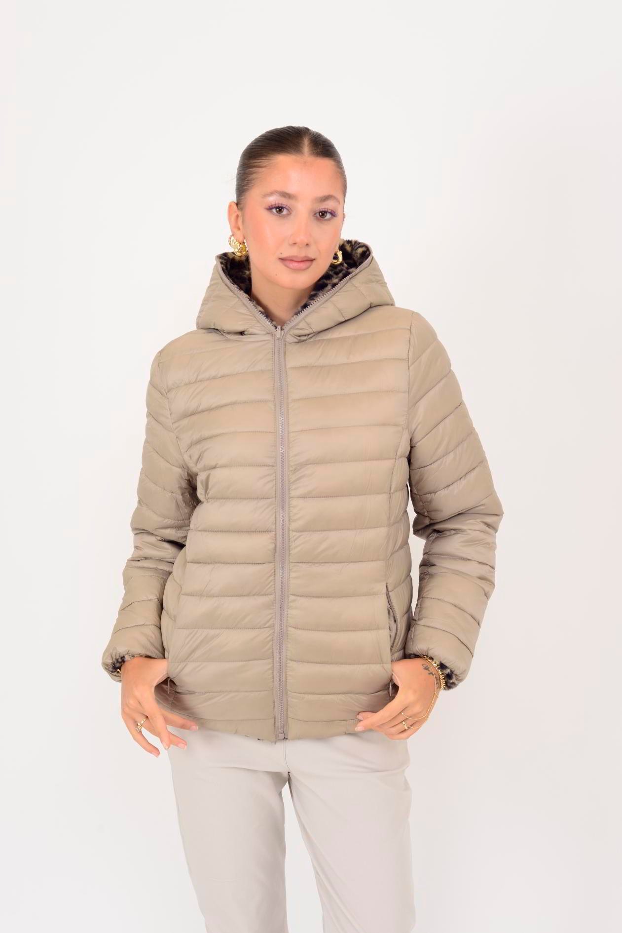 HV811 TWIN KÜRK DETAYLI LEOPARLI ÇİFT TARAFLI MONT