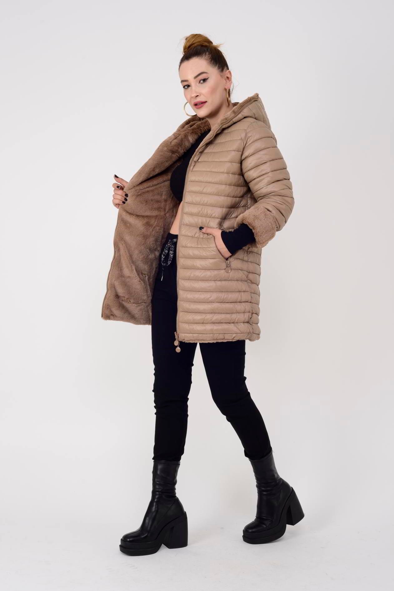 HV871 TWIN KÜRK DETAYLI ÇİFT TARAFLI MONT