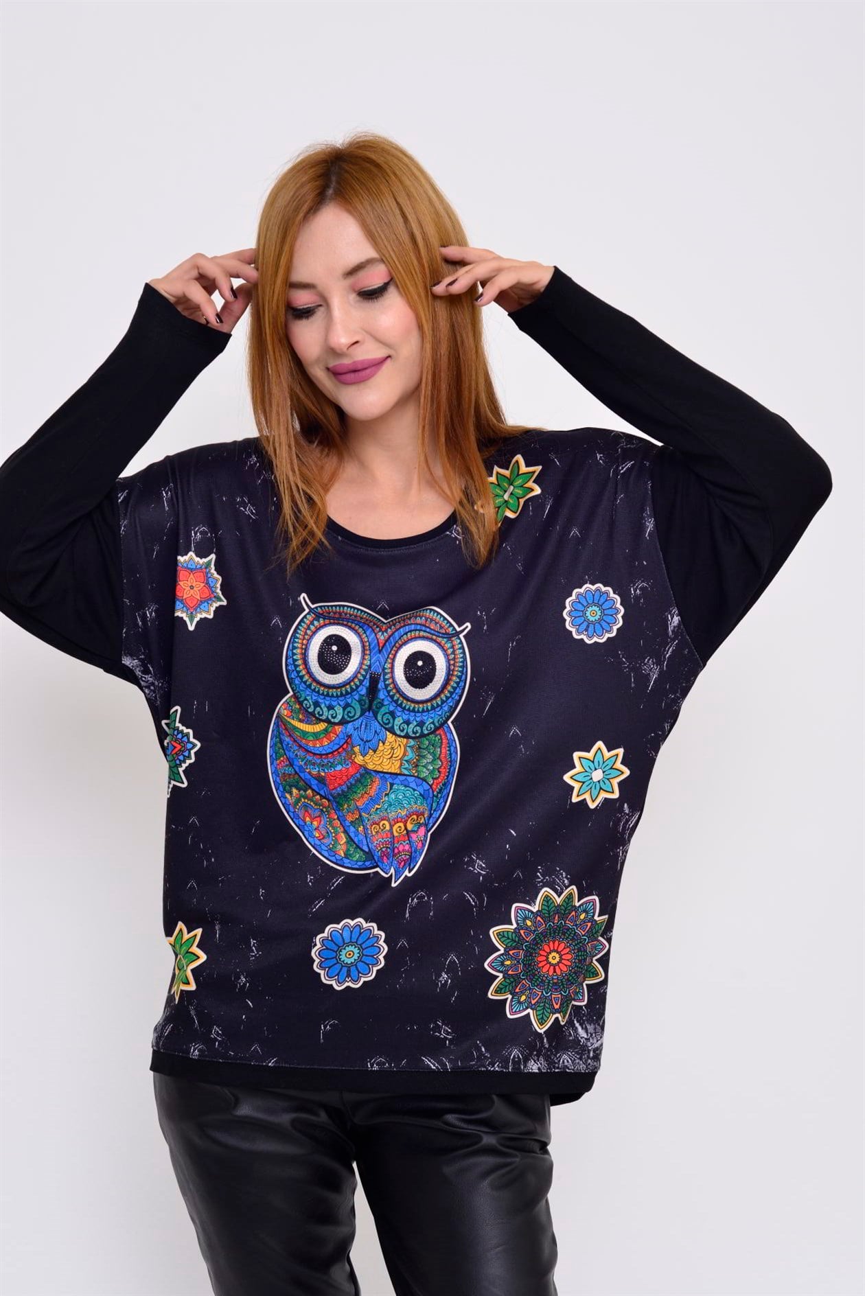 JY034-3 BAYKUŞ DESENLİ BLUZ