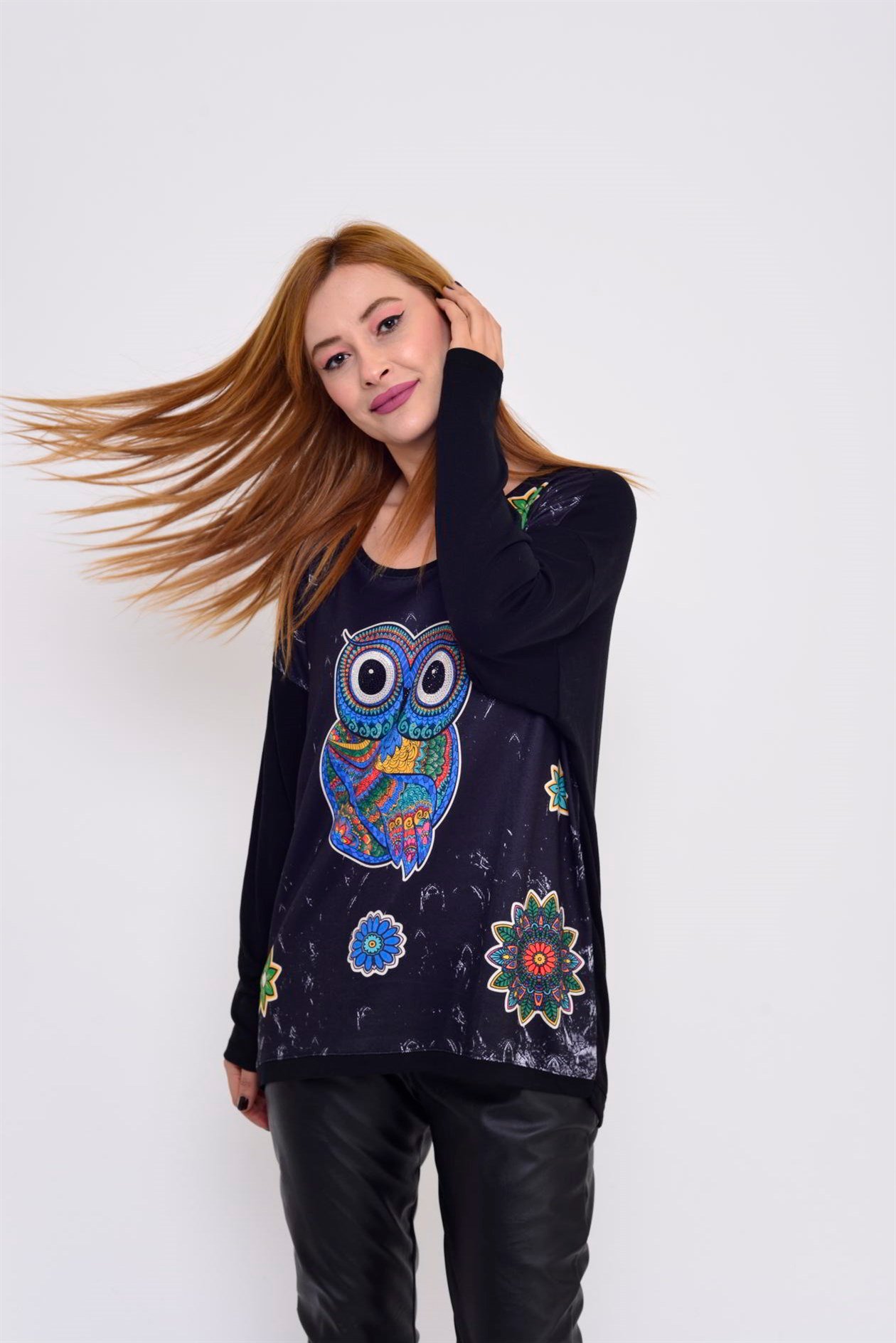 JY034-3 BAYKUŞ DESENLİ BLUZ