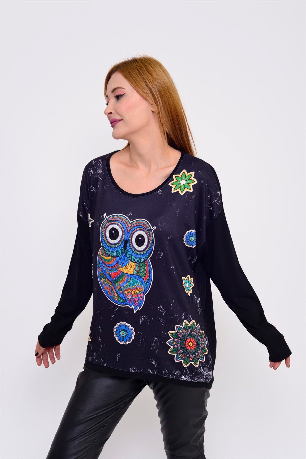 JY034-3 BAYKUŞ DESENLİ BLUZ