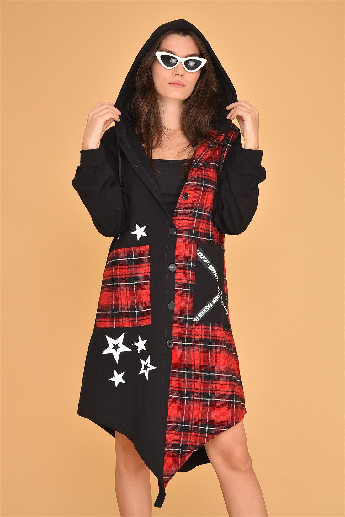 JY372 EKOSE DESEN DÜĞMELİ SWEAT ELBİSE