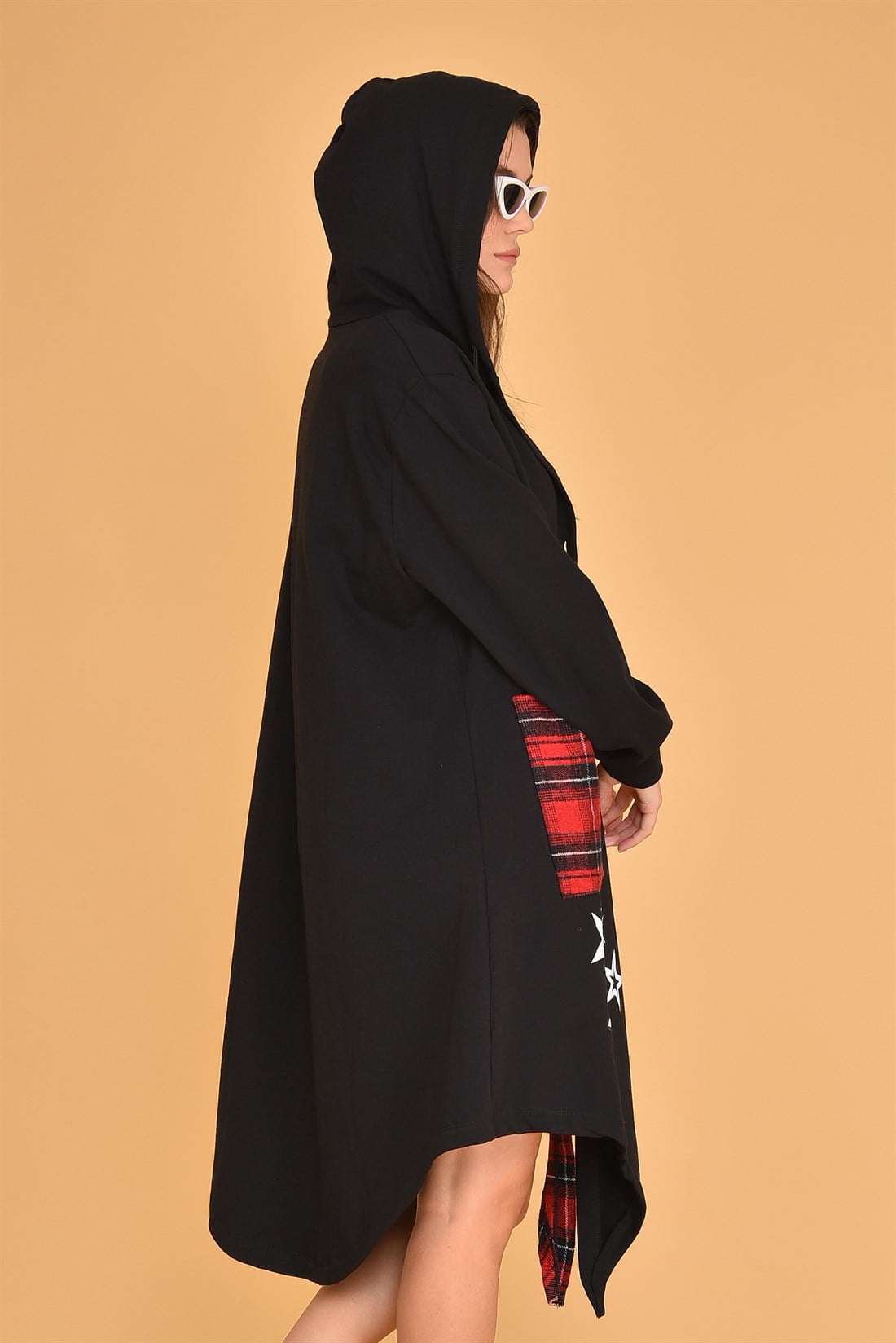 JY372 EKOSE DESEN DÜĞMELİ SWEAT ELBİSE
