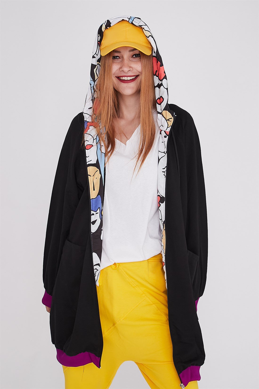 JY750 SIRT DETAY KEDİ DESEN SWEATSHIRT