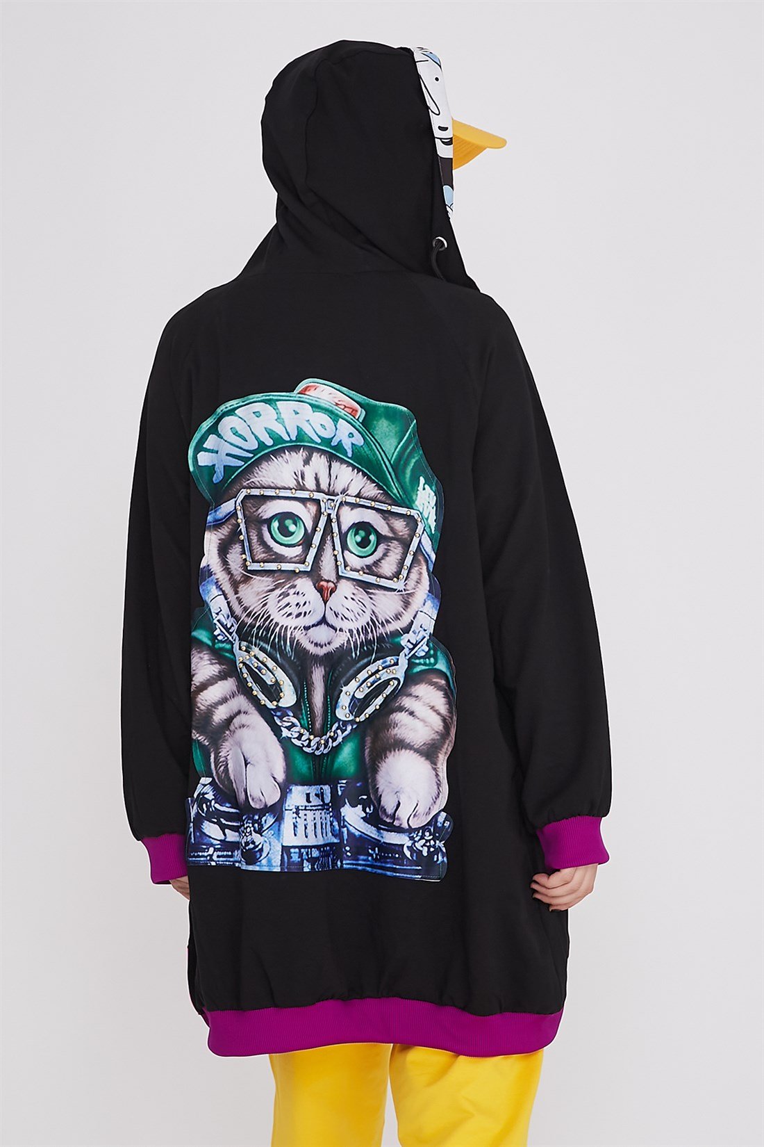 JY750 SIRT DETAY KEDİ DESEN SWEATSHIRT