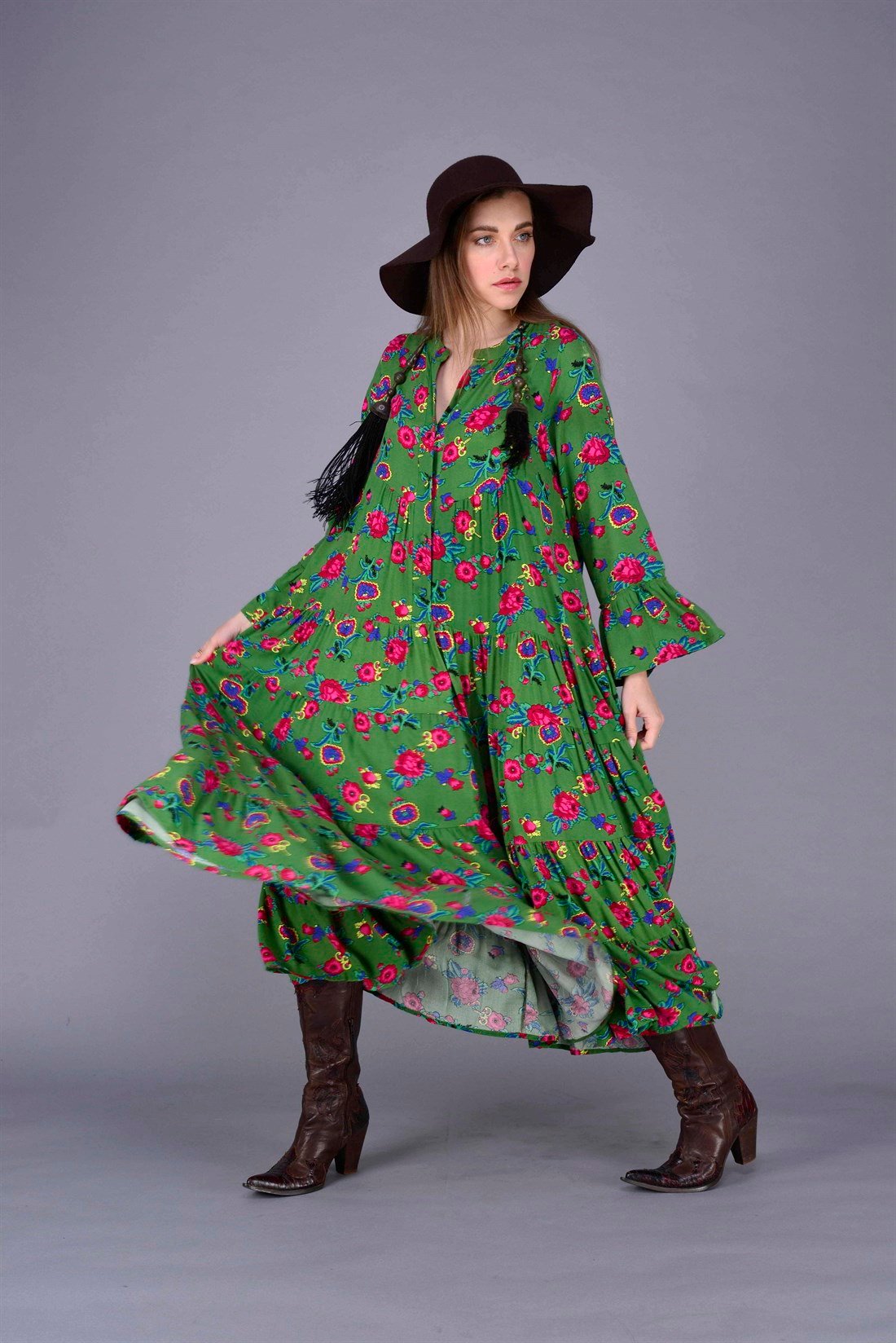 PM00108 PHARA BOHO UZUN ELBİSE