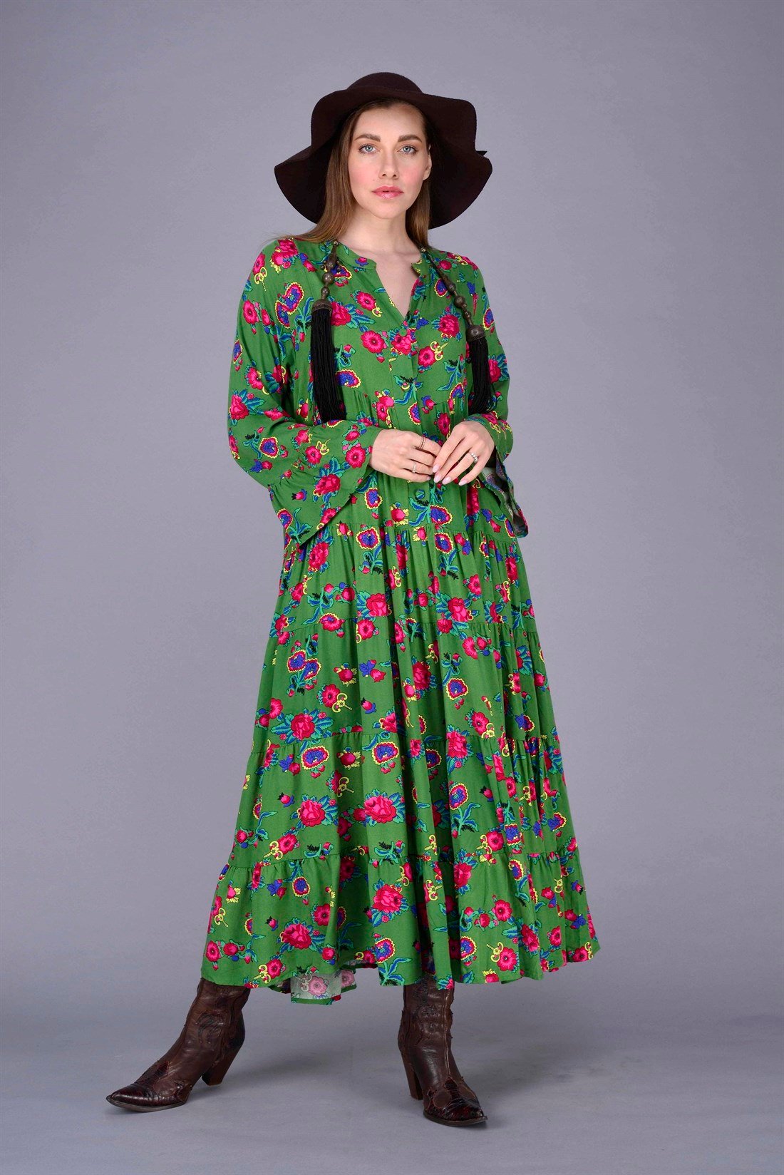PM00108 PHARA BOHO UZUN ELBİSE