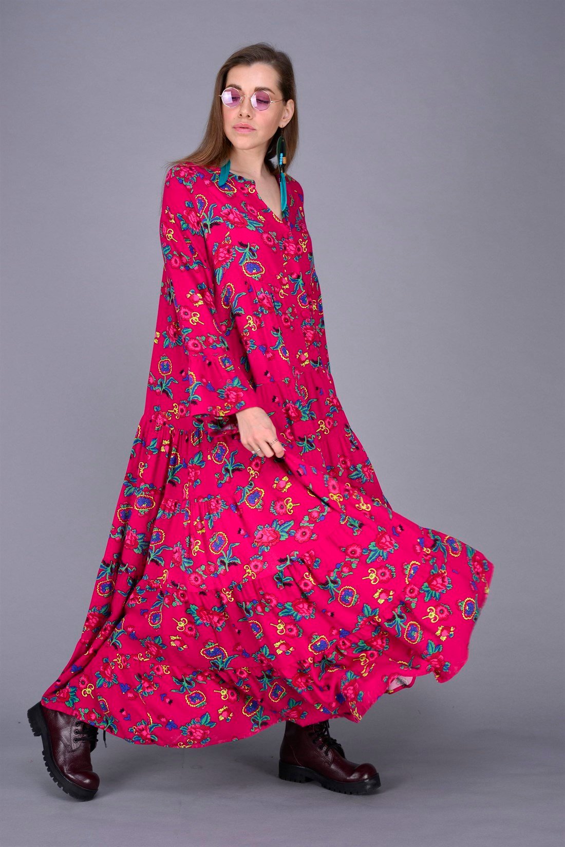 PM00108 PHARA BOHO UZUN ELBİSE