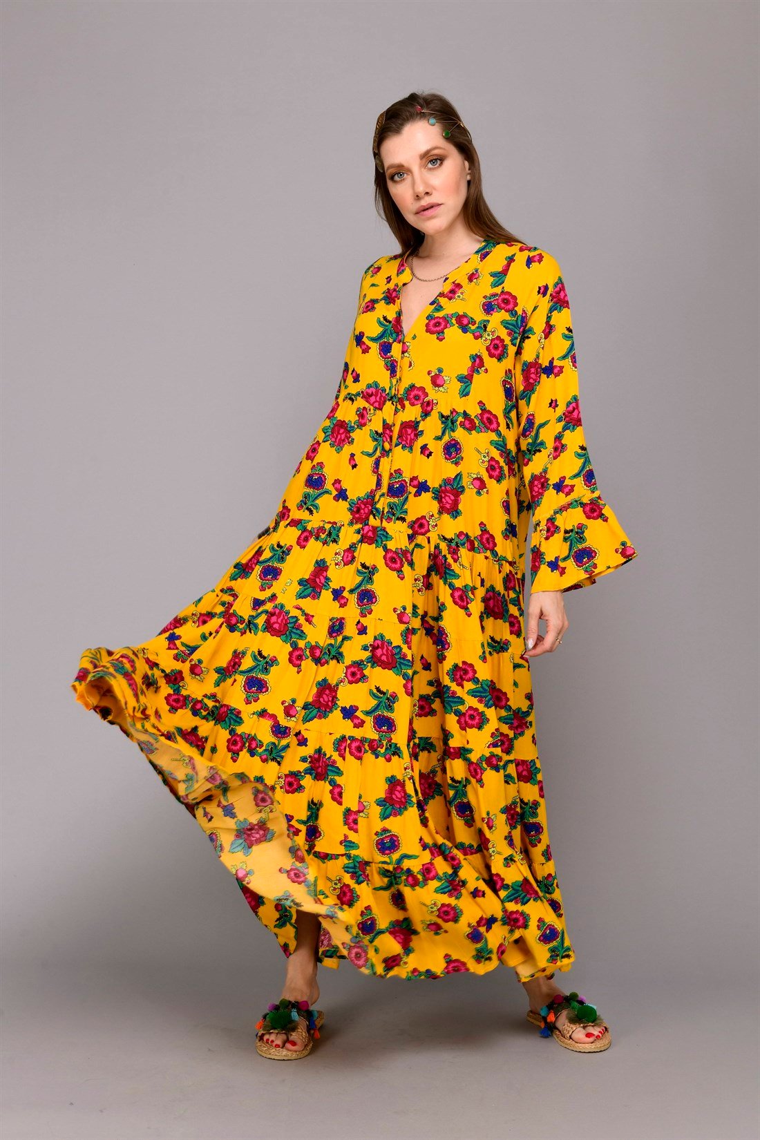 PM00108 PHARA BOHO UZUN ELBİSE