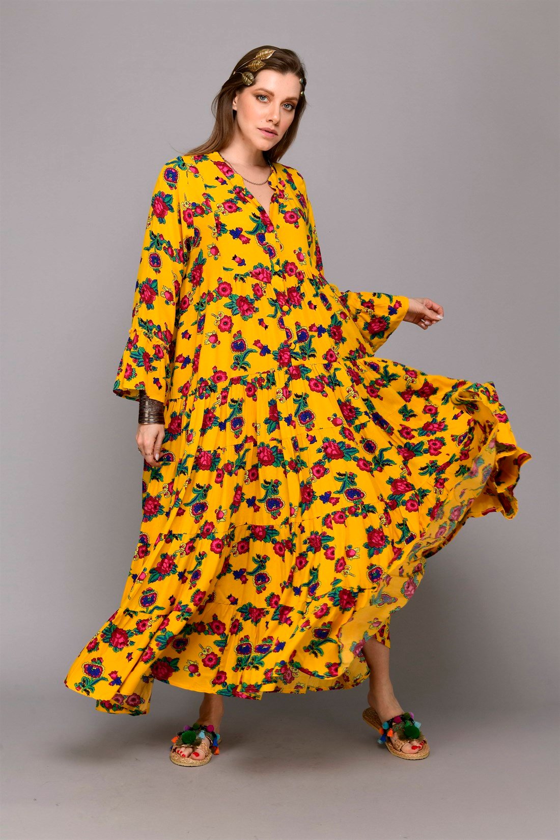 PM00108 PHARA BOHO UZUN ELBİSE
