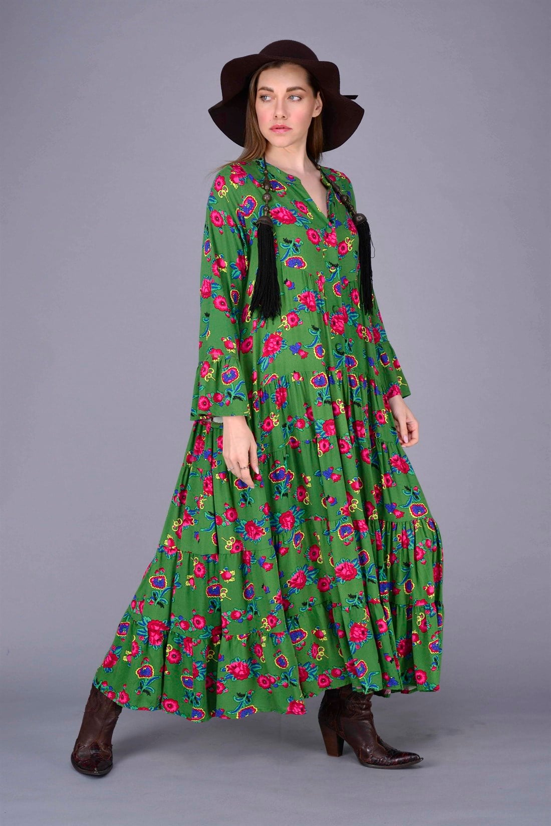PM00108 PHARA BOHO UZUN ELBİSE