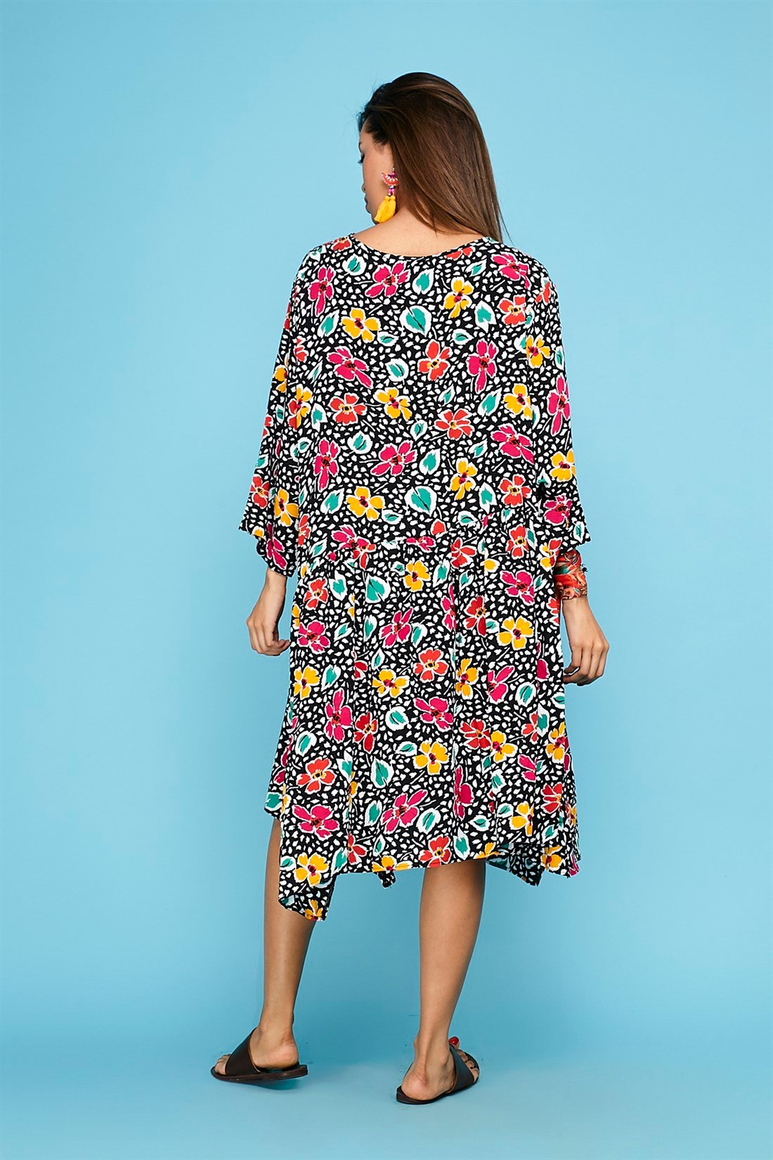 RN13 KARIŞIK DESEN BOHO OVERSIZE ELBİSE
