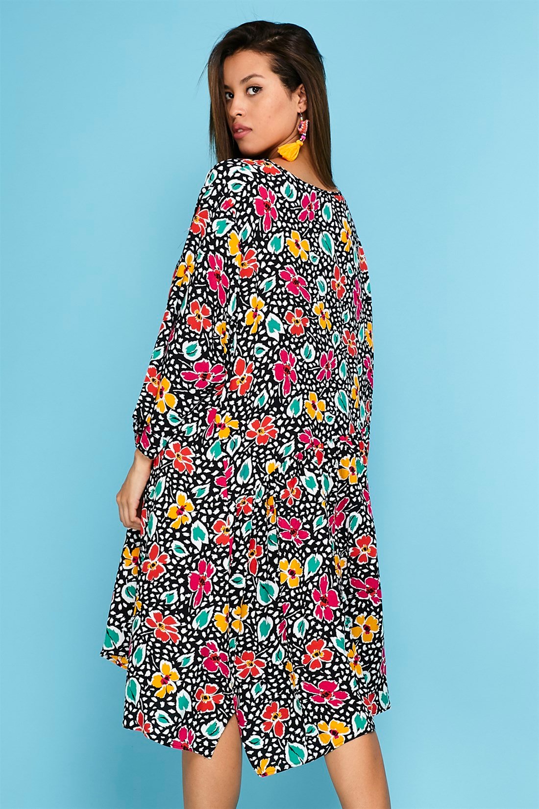 RN13 KARIŞIK DESEN BOHO OVERSIZE ELBİSE