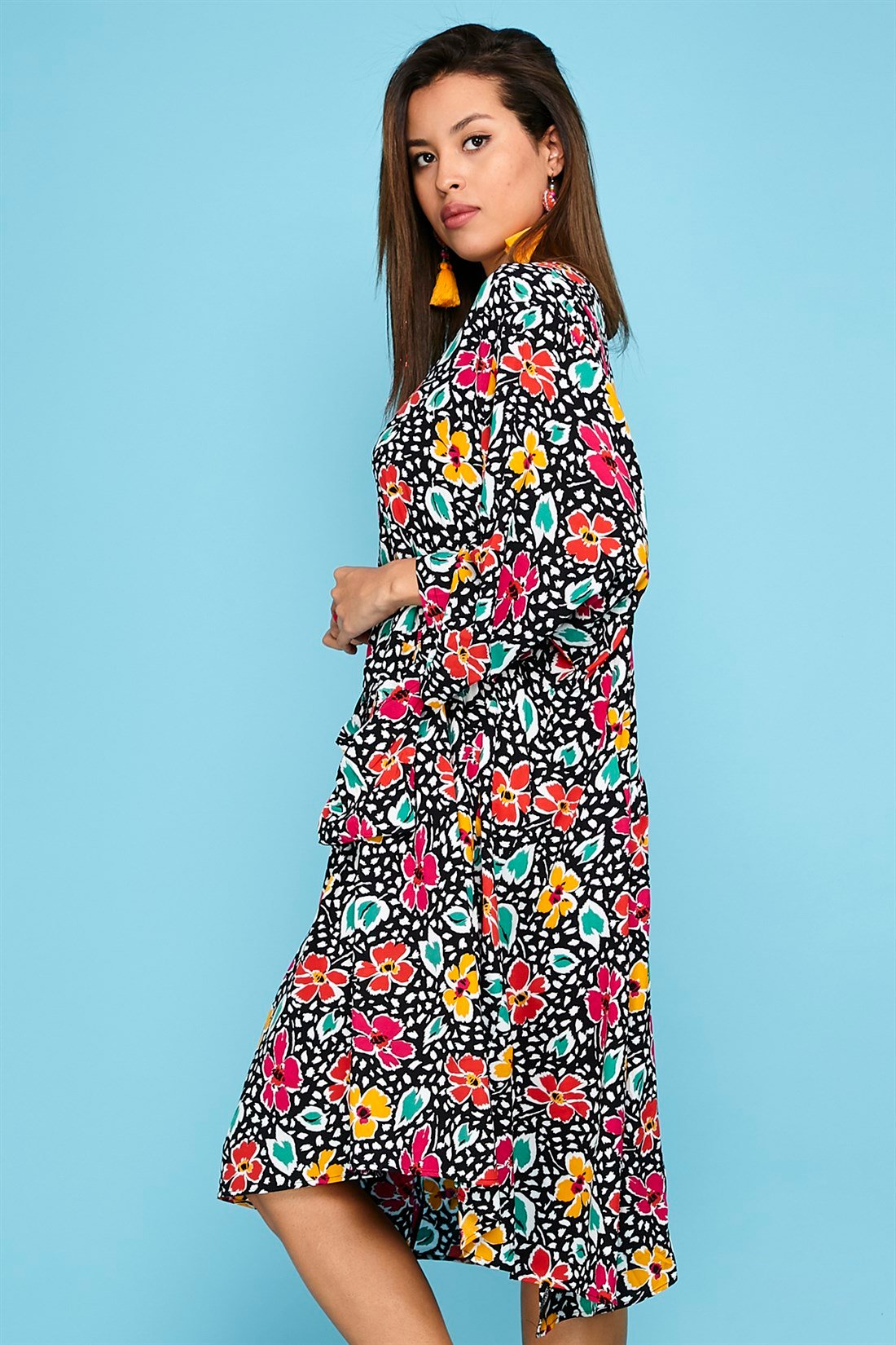 RN13 KARIŞIK DESEN BOHO OVERSIZE ELBİSE