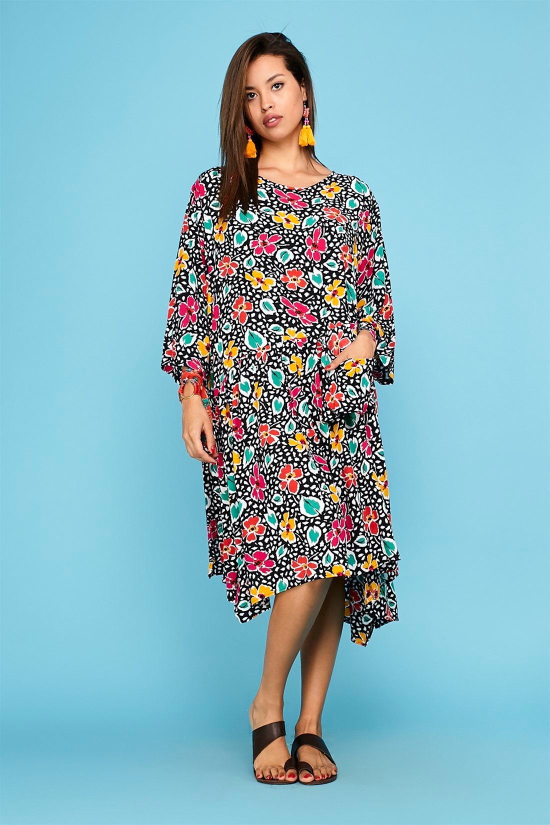 RN13 KARIŞIK DESEN BOHO OVERSIZE ELBİSE