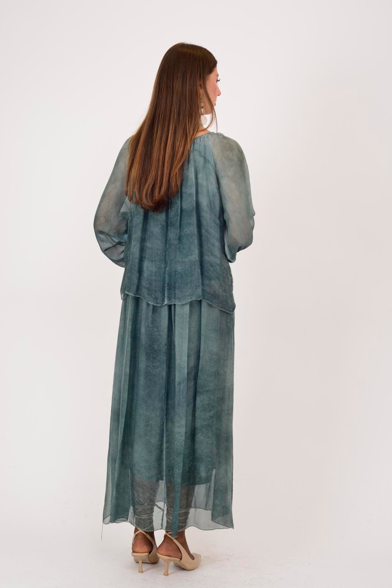 SN510 MADONNA YAKA KABARTMALI PAYET DETAYLI İPEK ELBİSE