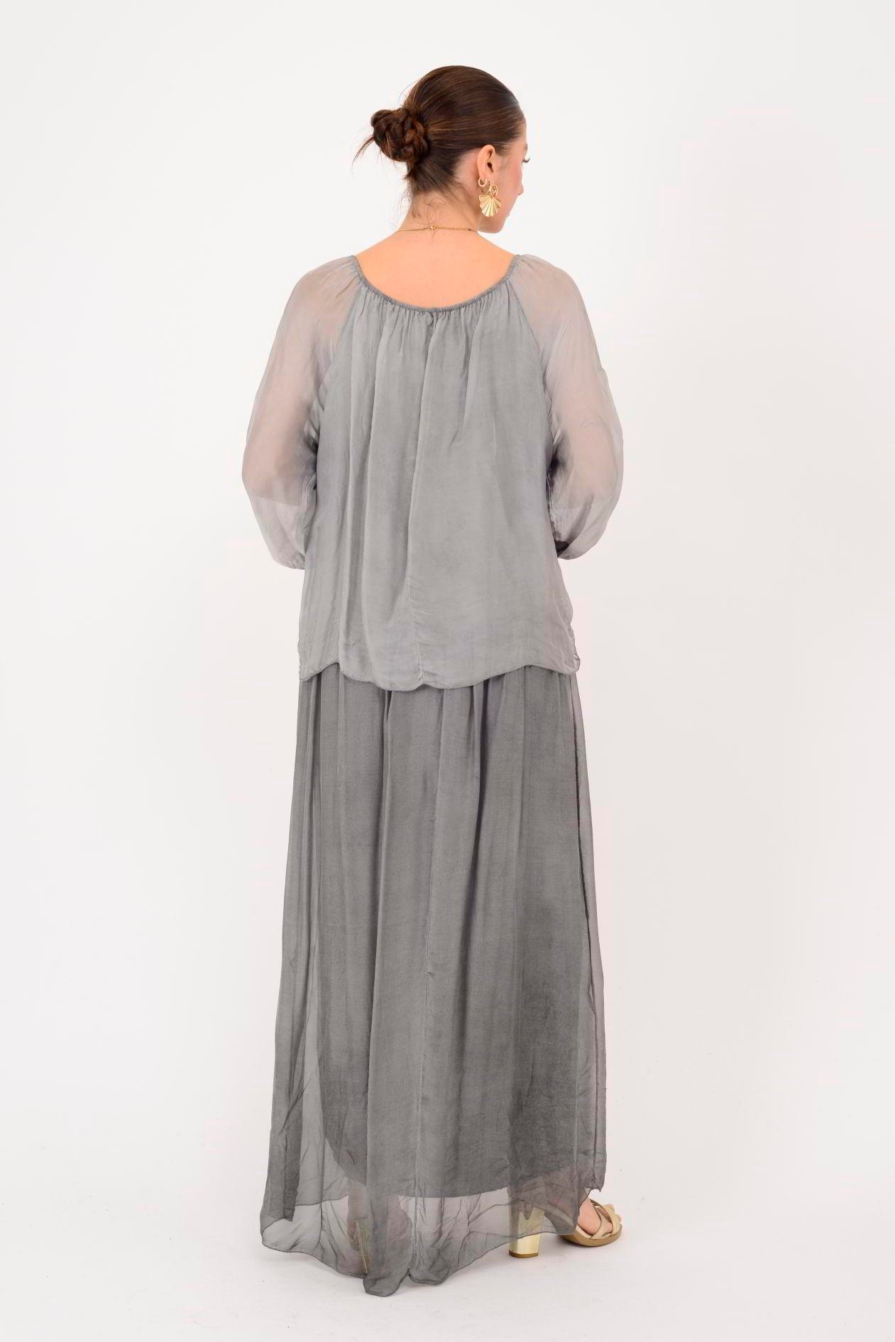 SN510 MADONNA YAKA KABARTMALI PAYET DETAYLI İPEK ELBİSE