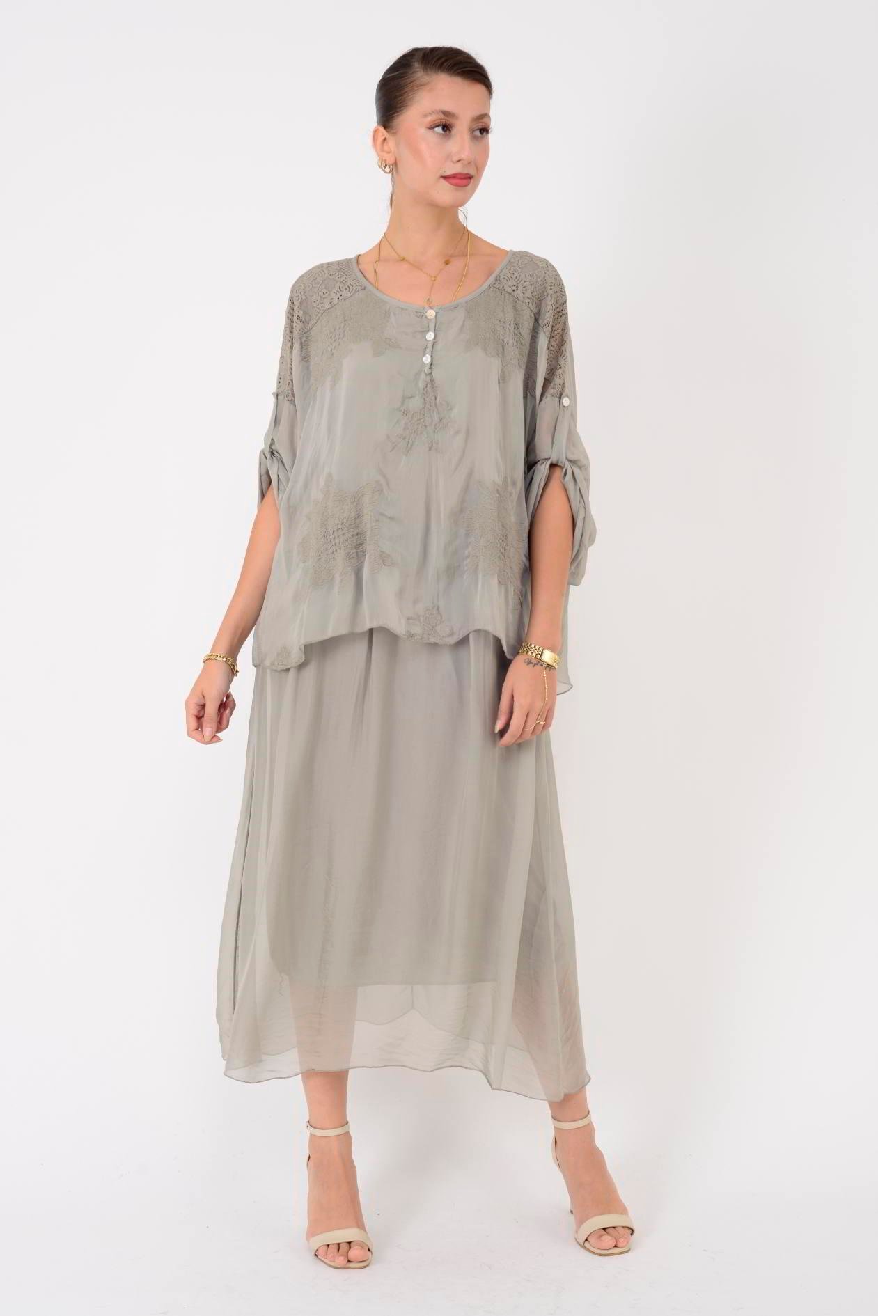 SN795 SIRTI PENCERELİ DANTEL DETAYLI İPEK ELBİSE