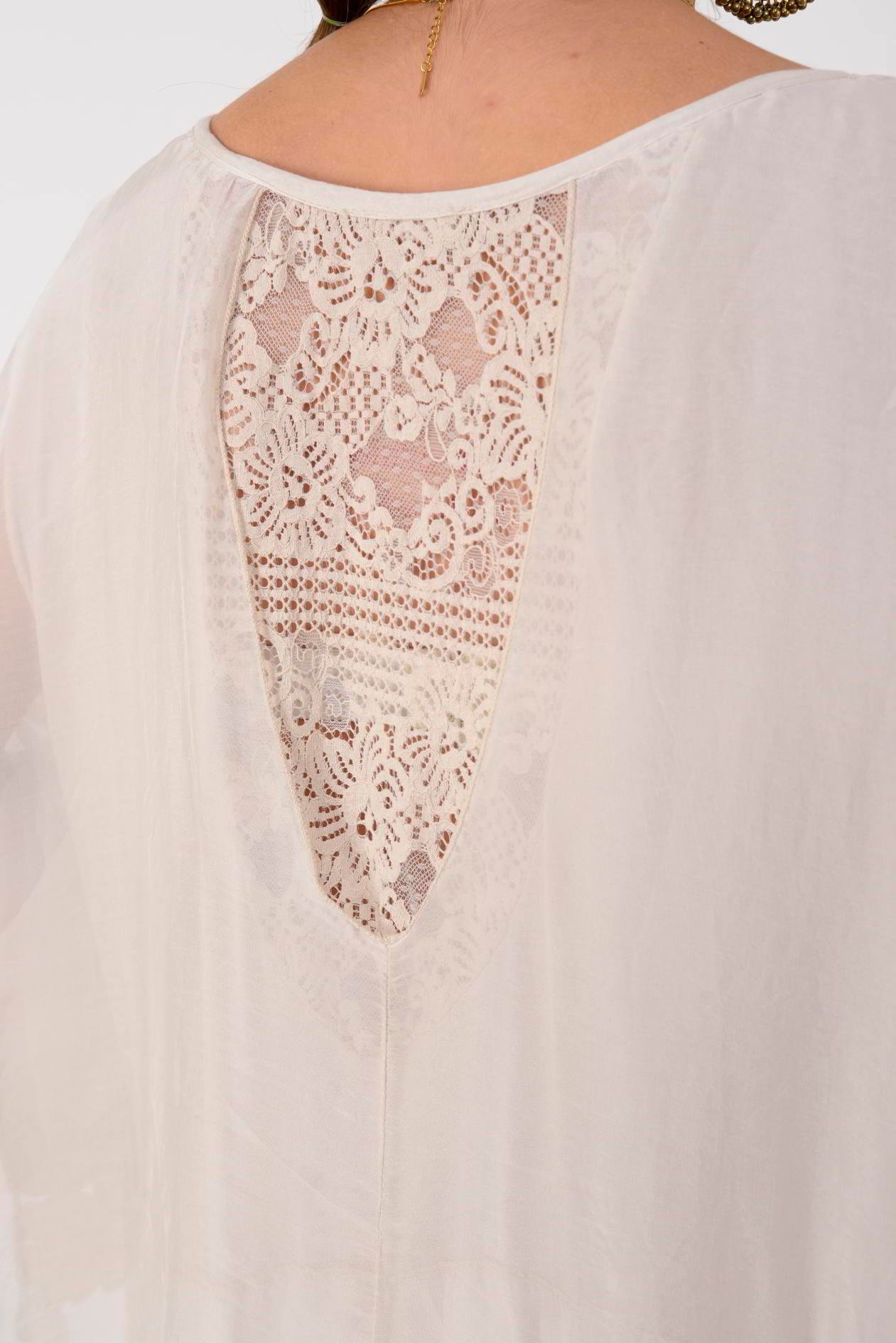 SN795 SIRTI PENCERELİ DANTEL DETAYLI İPEK ELBİSE