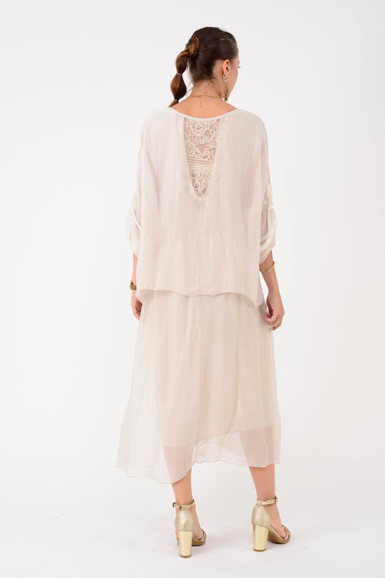 SN795 SIRTI PENCERELİ DANTEL DETAYLI İPEK ELBİSE