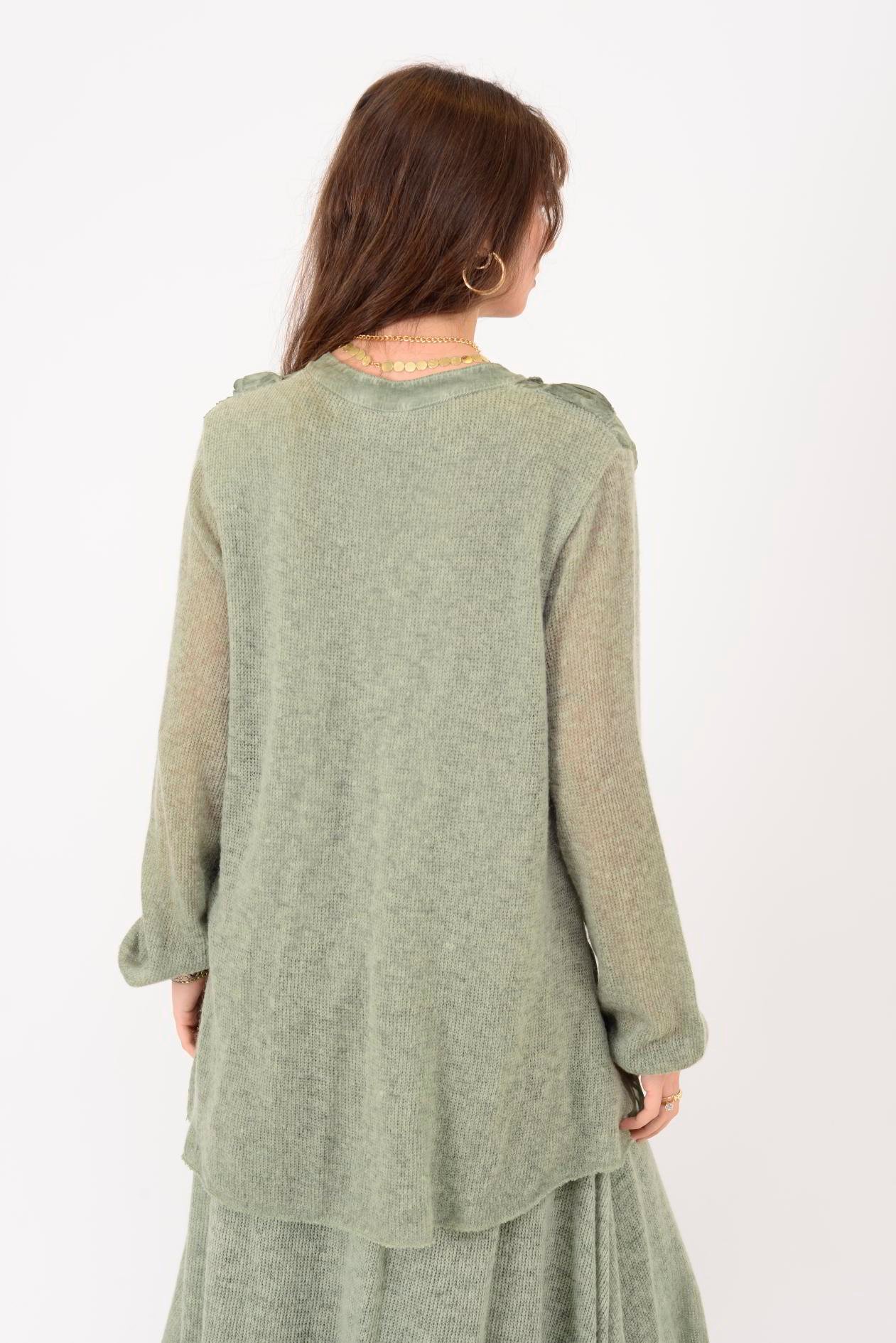 SN871 COSTELLO ÖNÜ FIRFIR DETAYLI TRİKOLU İPEK BLUZ