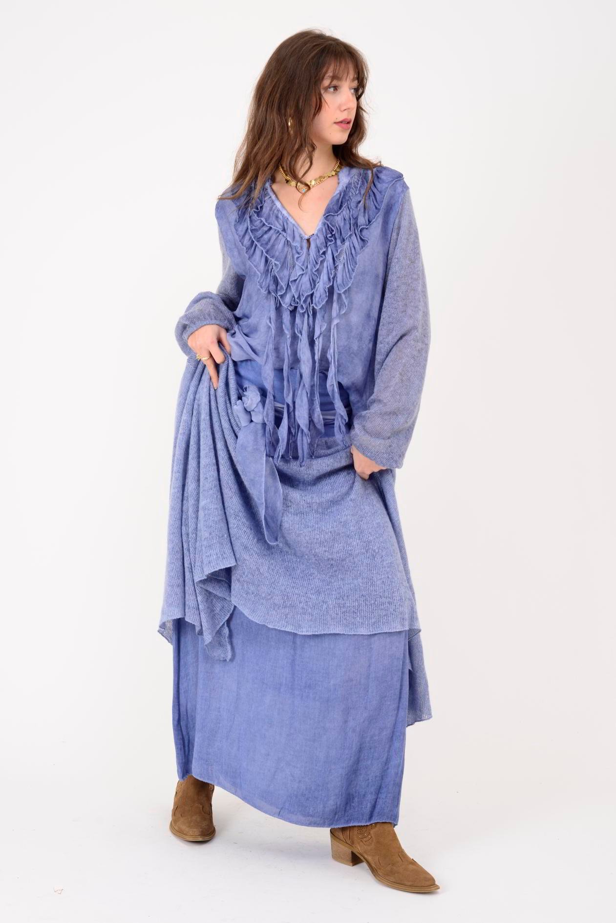 SN880 FİYONK DETAYLI KATLI TRİKOLU İPEK ETEK