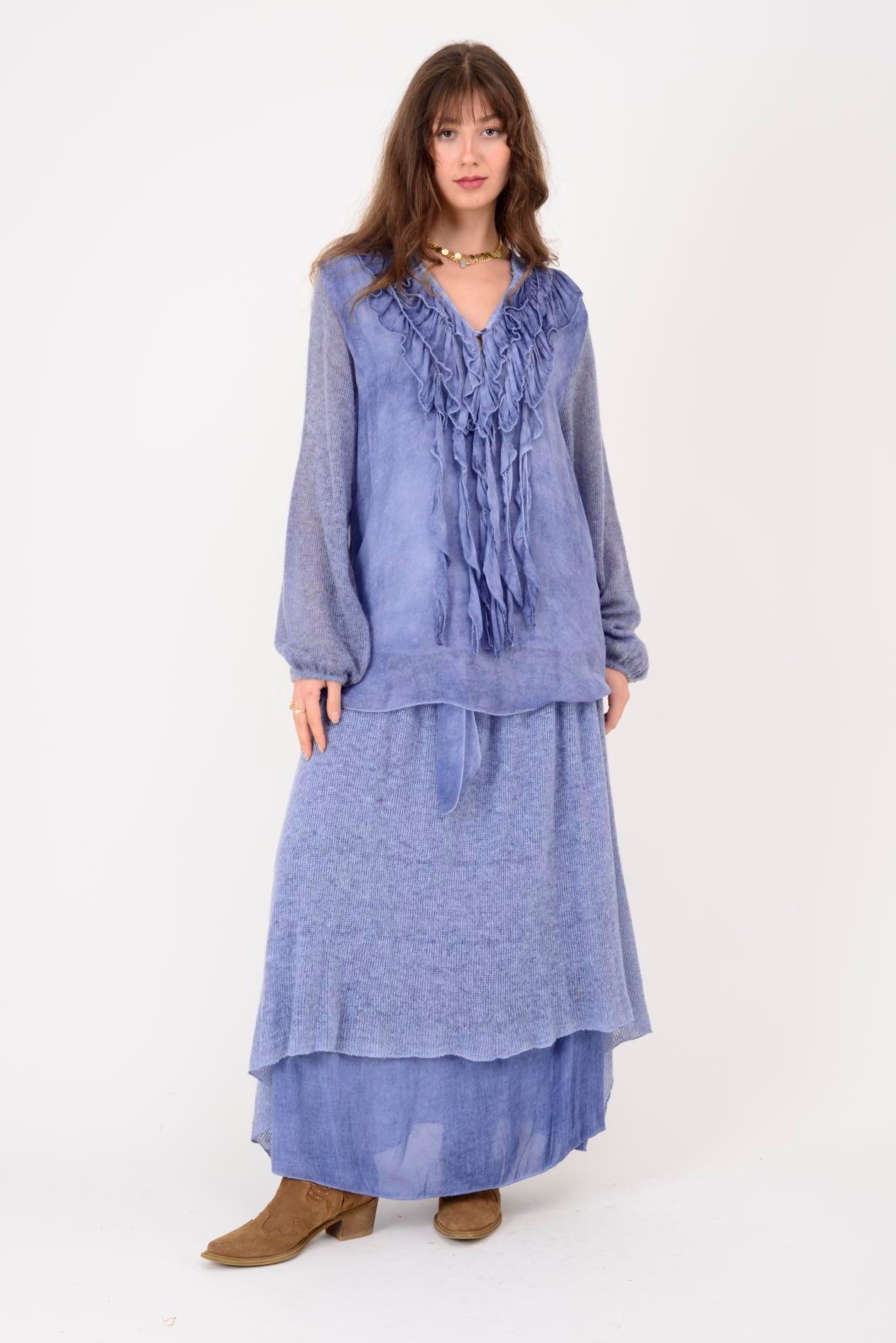 SN880 FİYONK DETAYLI KATLI TRİKOLU İPEK ETEK