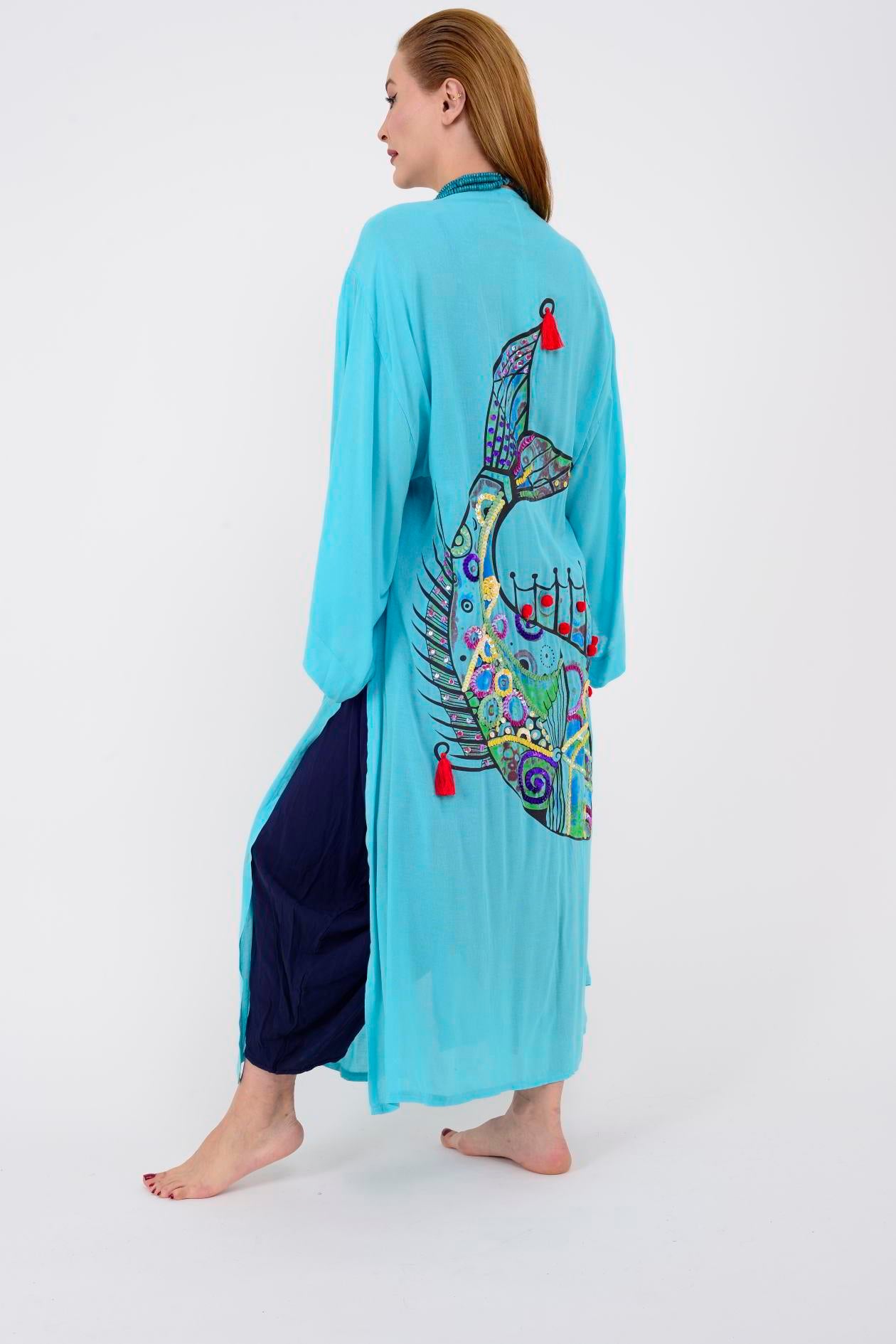 T-552 FISH BOHO KİMONO