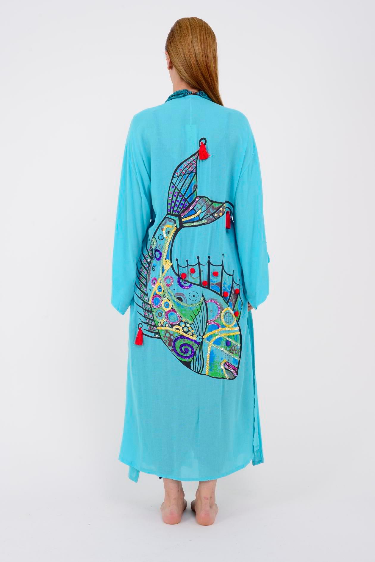 T-552 FISH BOHO KİMONO