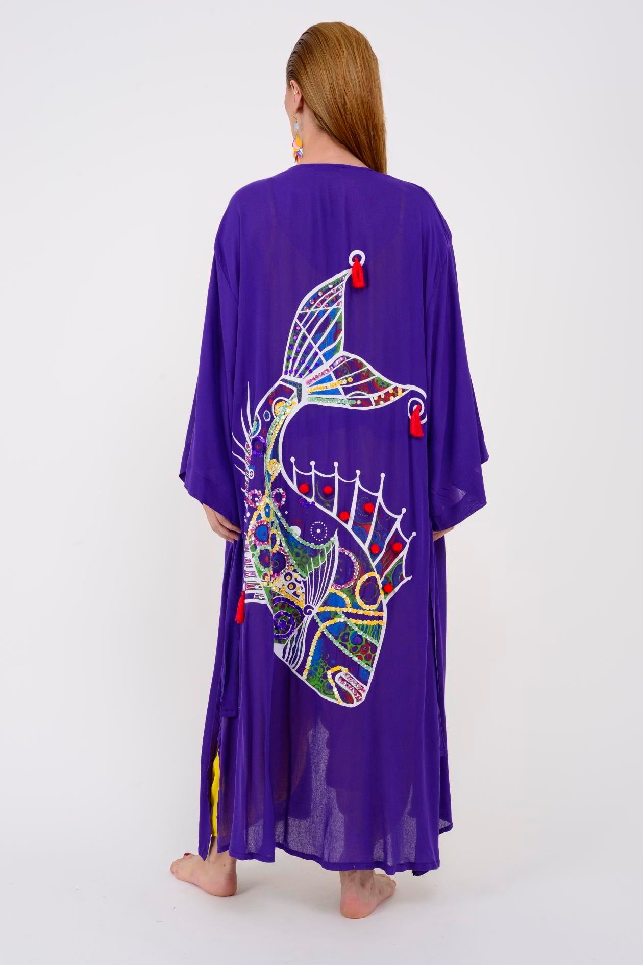 T-552 FISH BOHO KİMONO