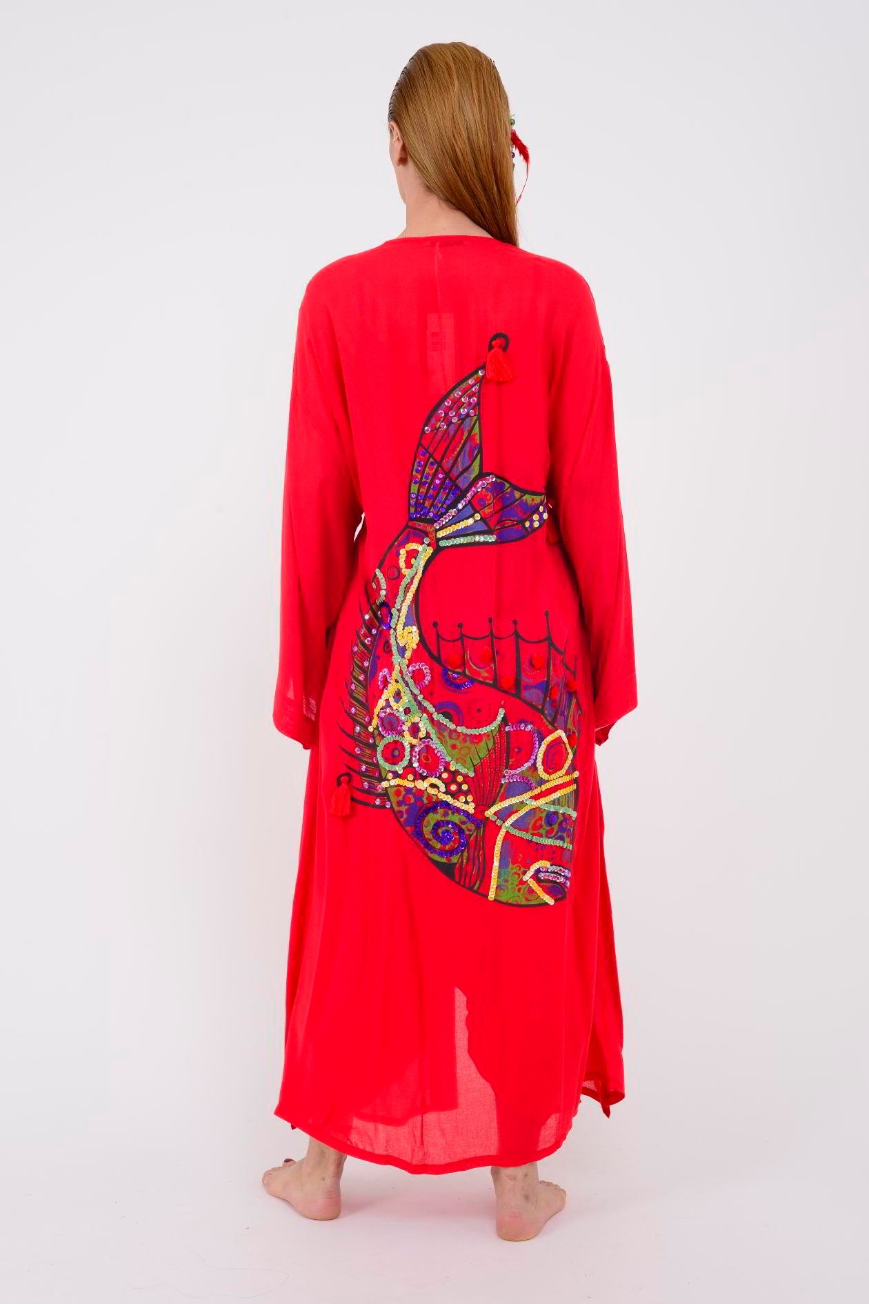 T-552 FISH BOHO KİMONO