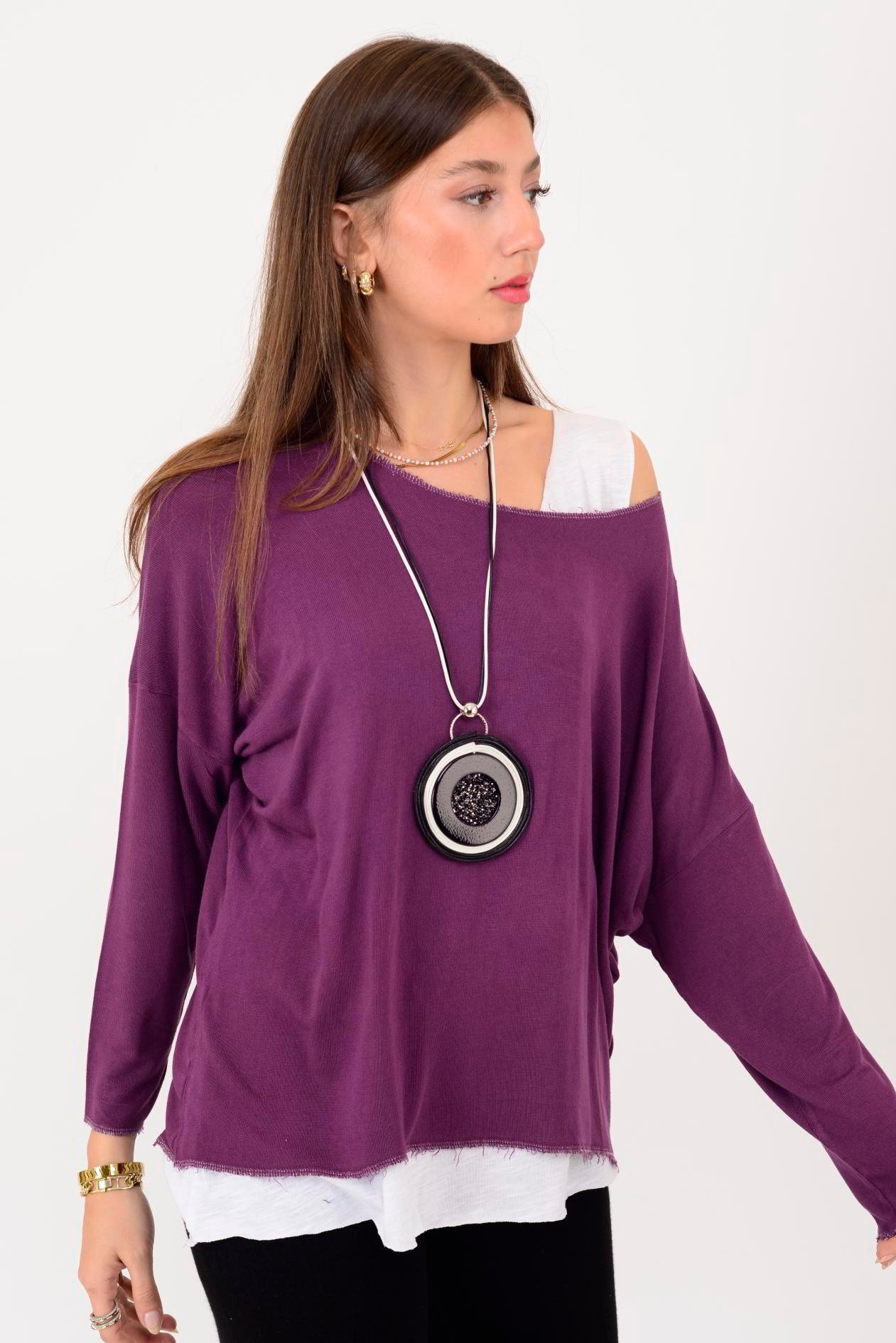 TK10100 SİM DETAYLI 2'Lİ TRİKO BLUZ