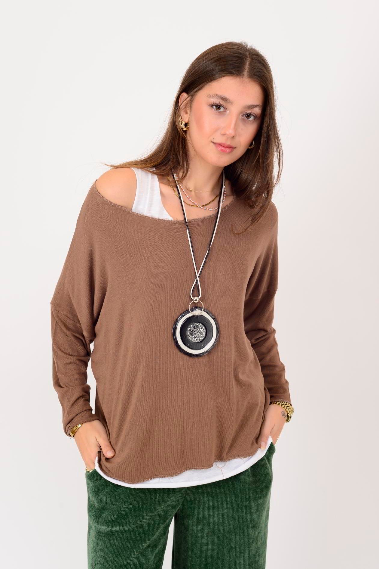 TK10100 SİM DETAYLI 2'Lİ TRİKO BLUZ