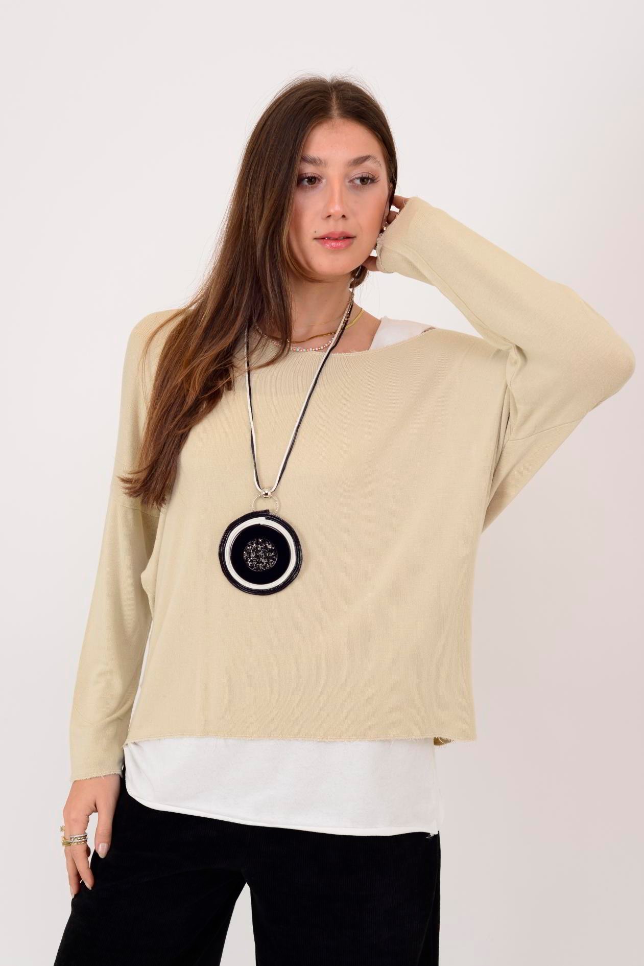 TK10100 SİM DETAYLI 2'Lİ TRİKO BLUZ