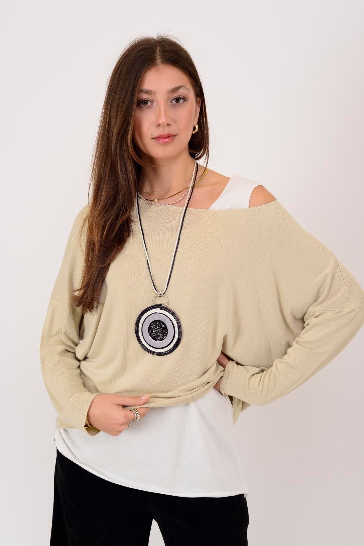 TK10100 SİM DETAYLI 2'Lİ TRİKO BLUZ