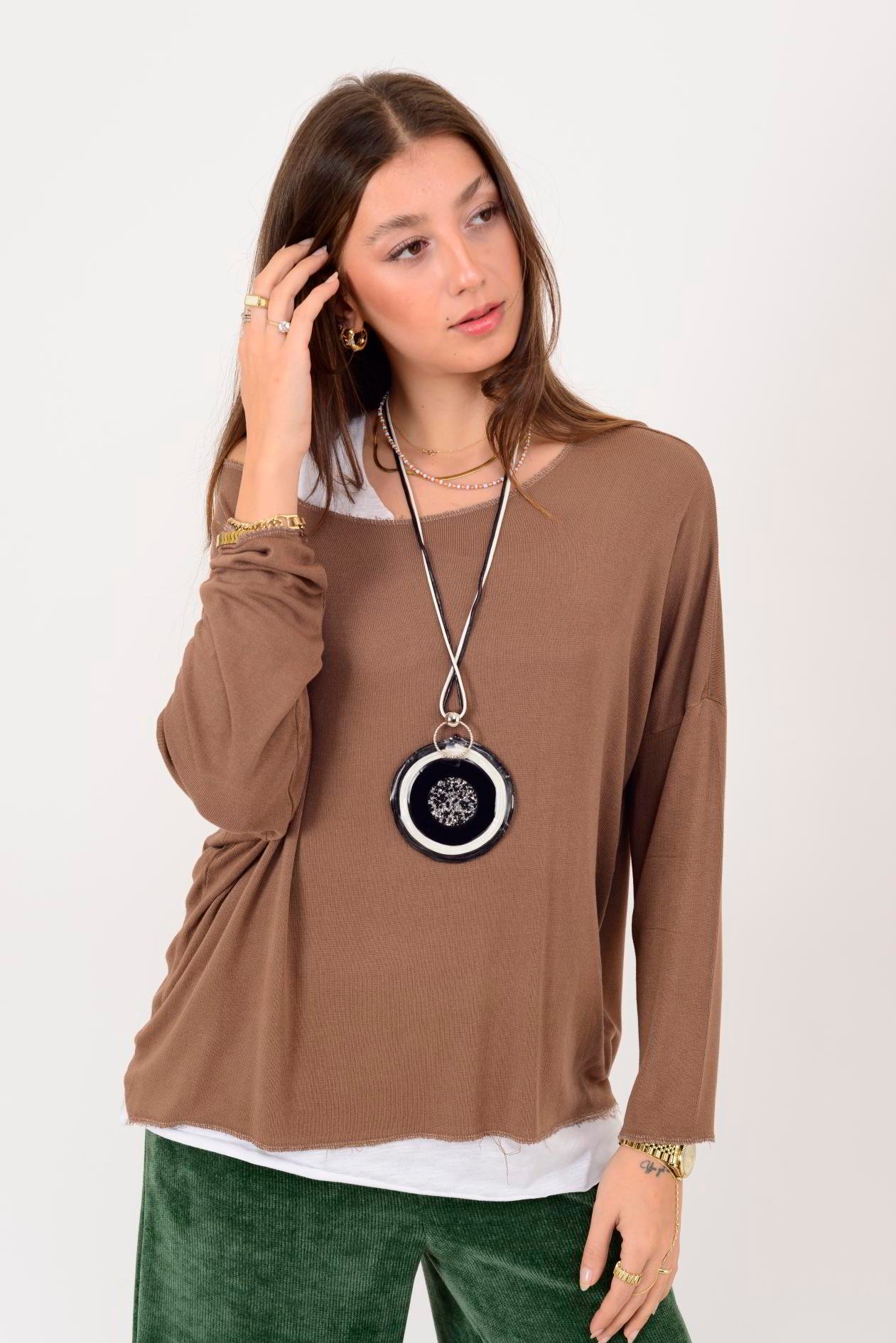 TK10100 SİM DETAYLI 2'Lİ TRİKO BLUZ