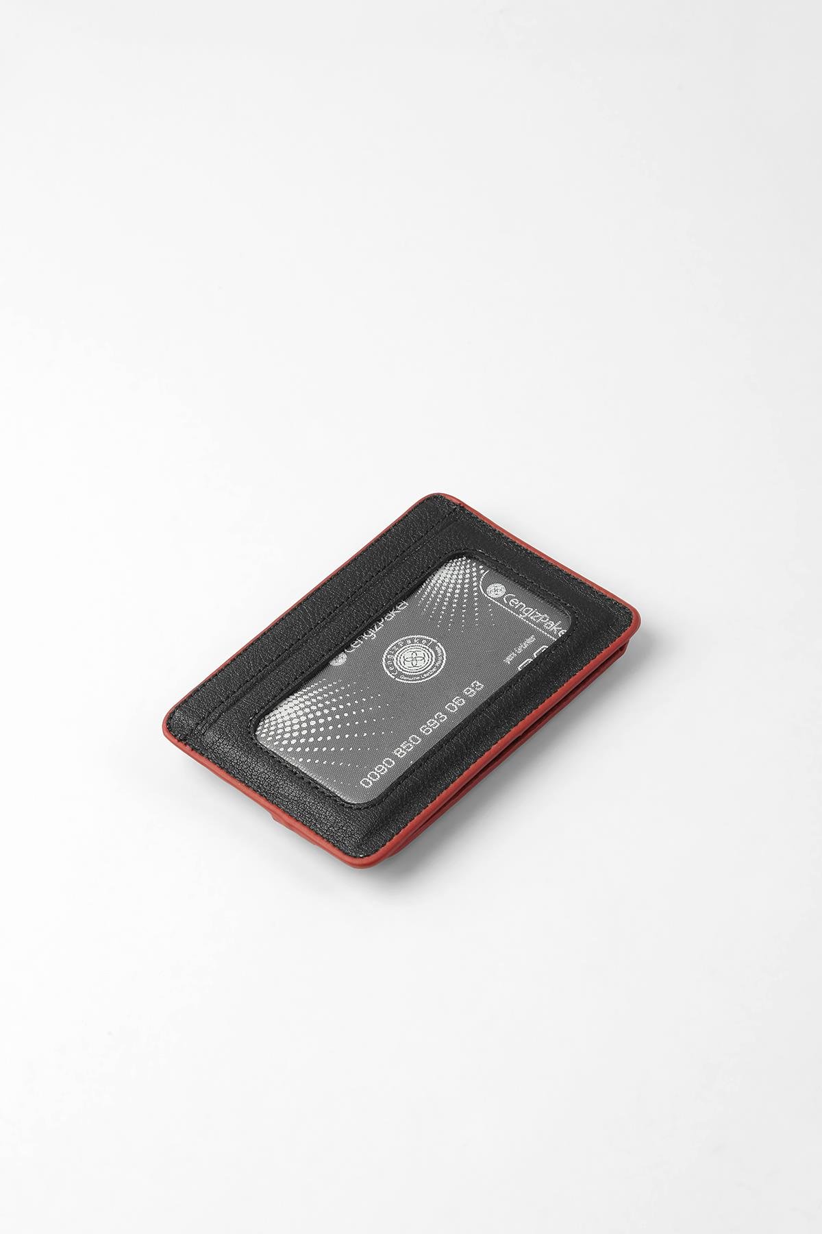 Cengiz Pakel Cengiz Pakel Hakiki Deri Kartlık 2404-Siyah-Kırmızı