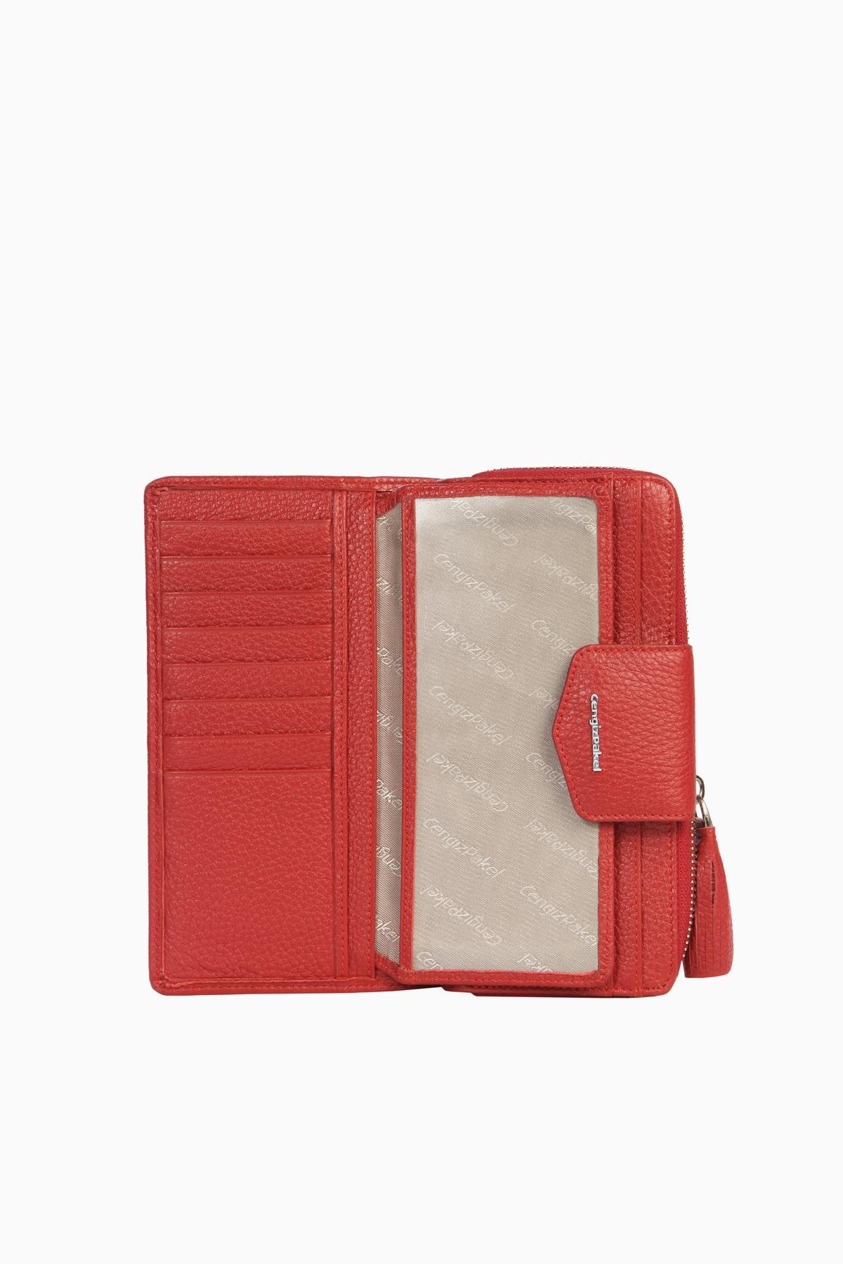 Cengiz Pakel Cengiz Pakel Hakiki Deri Kadın Cüzdan-Portföy 65133-Kırmızı